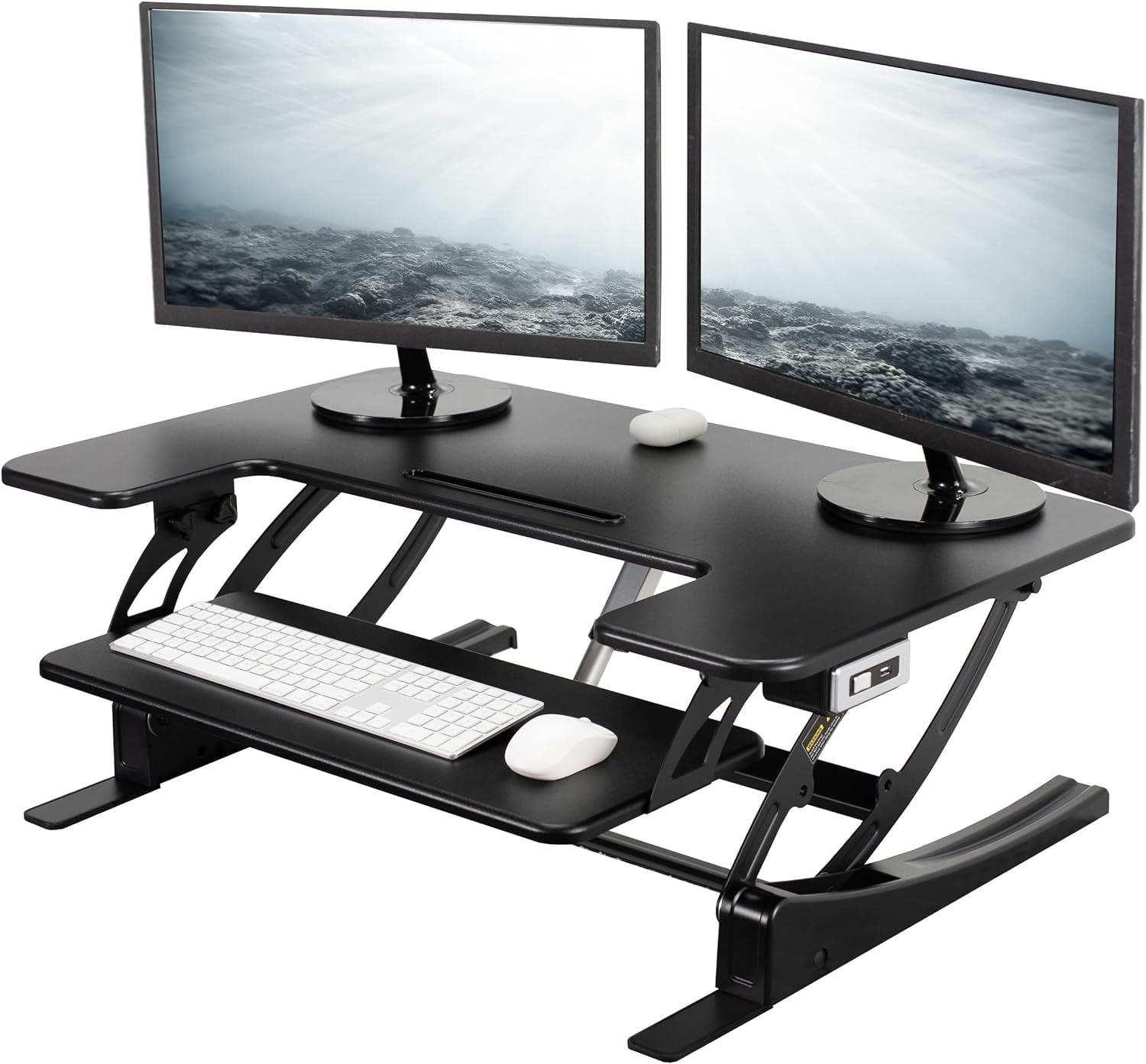 Black Steel Electric Height Adjustable Standing Desk Converter