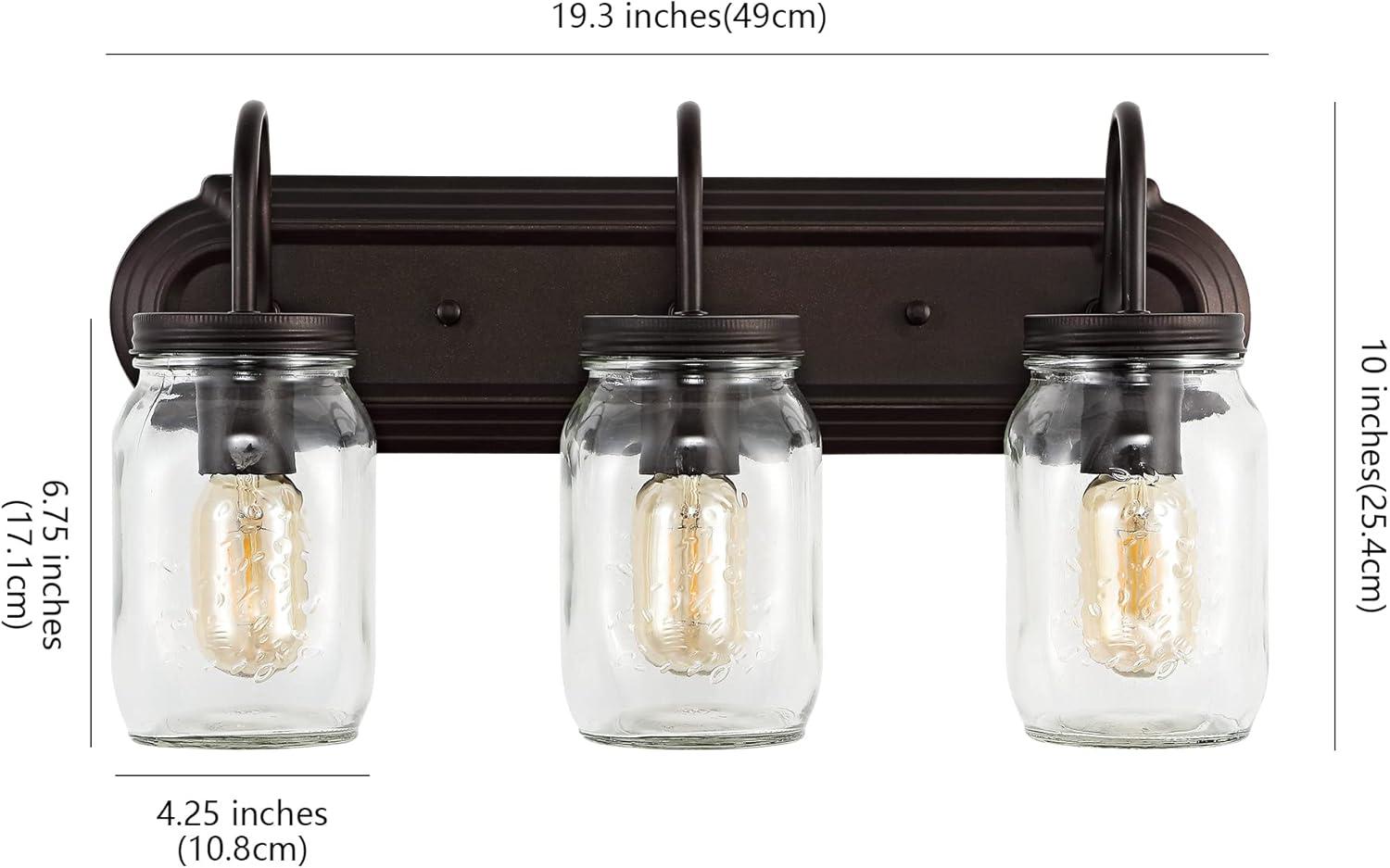 Gaines 19.3" 3-Light Farmhouse Industrial Iron Mason Jar LED Vanity, Oil Rubbed Bronze/Clear