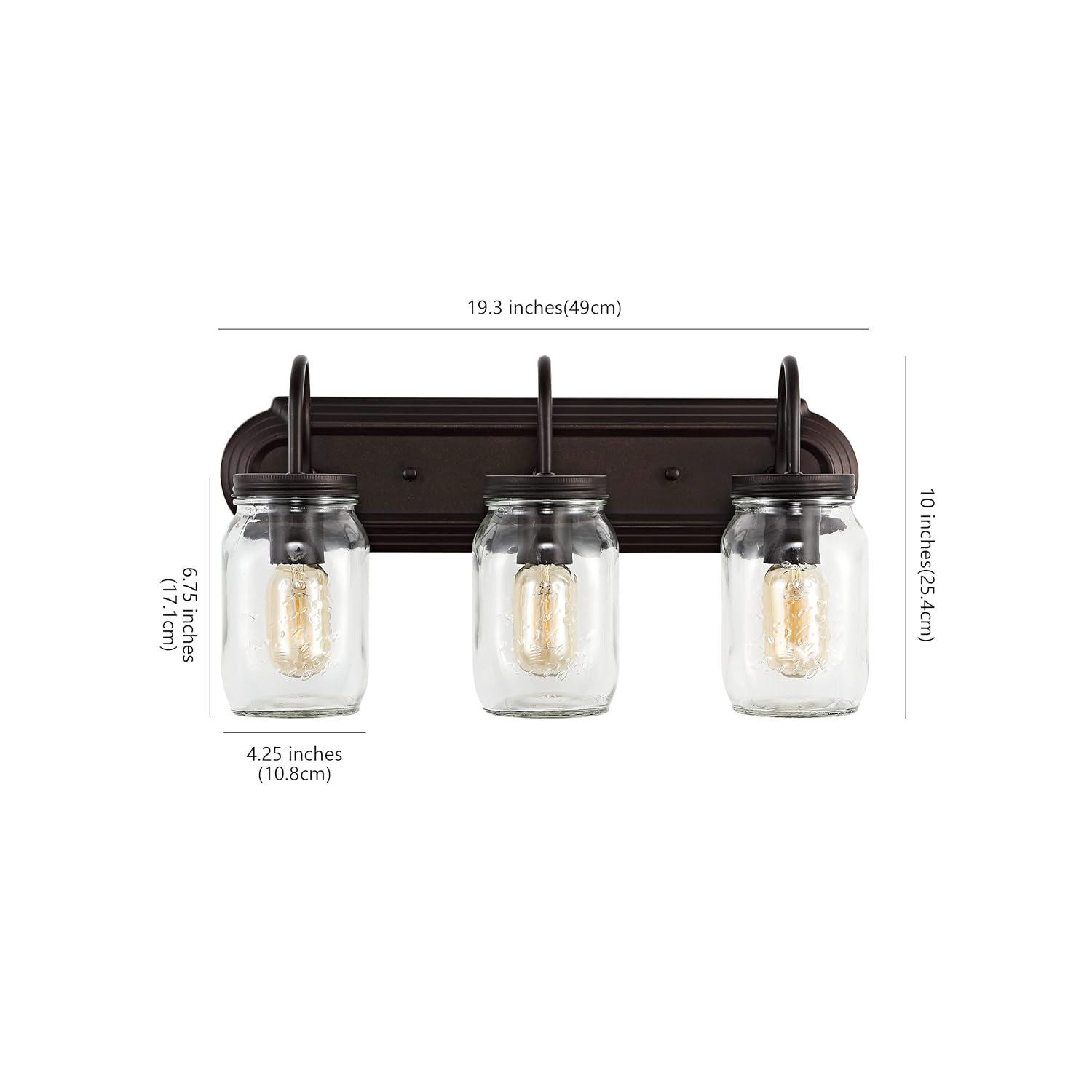 Gaines 19.3" 3-Light Farmhouse Industrial Iron Mason Jar LED Vanity, Oil Rubbed Bronze/Clear