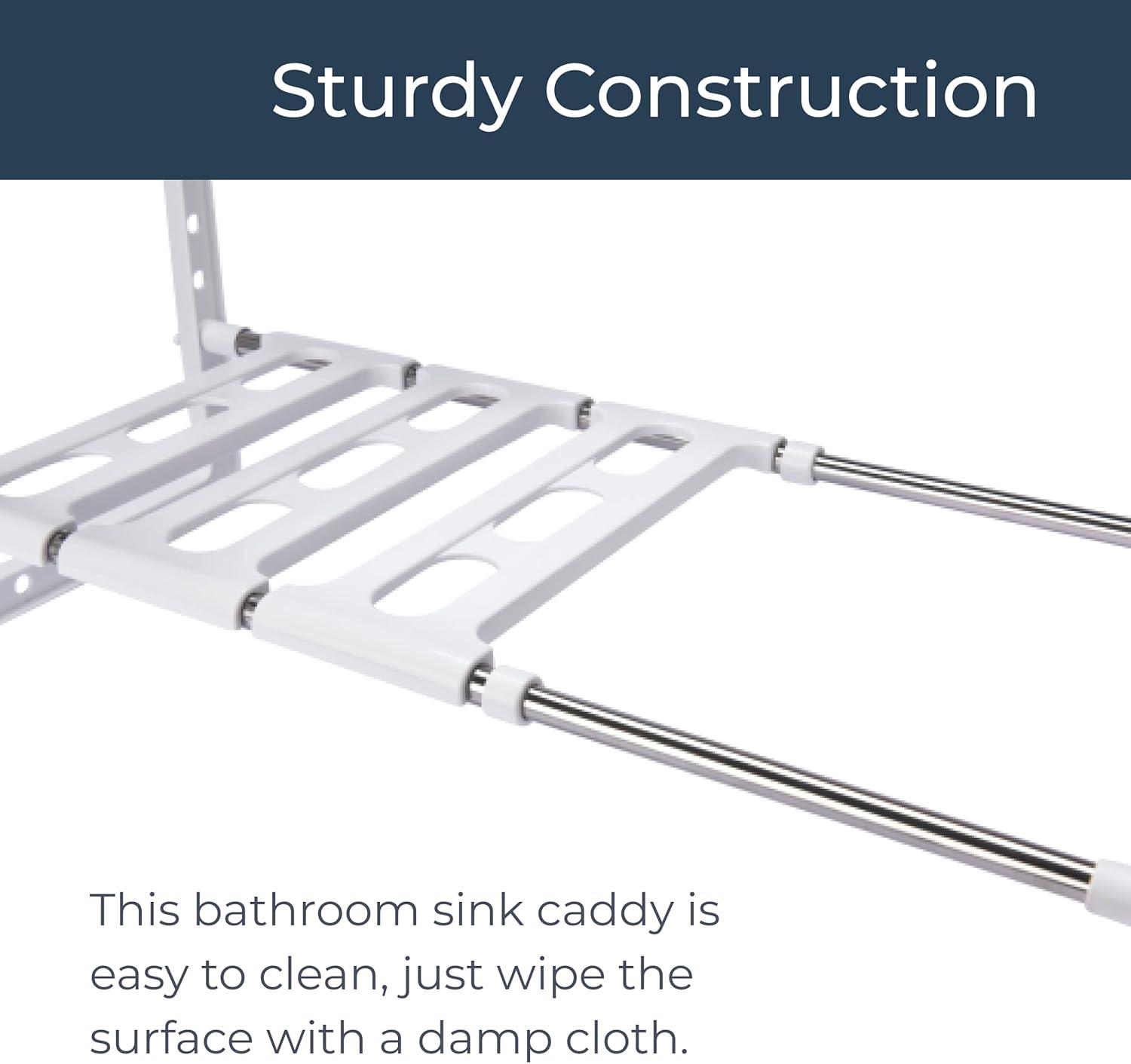 White Adjustable Under Sink Sliding Organizer Rack
