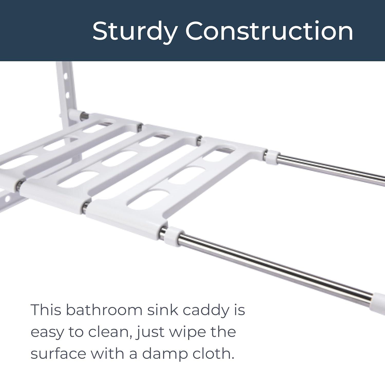 White Adjustable Under Sink Sliding Organizer Rack