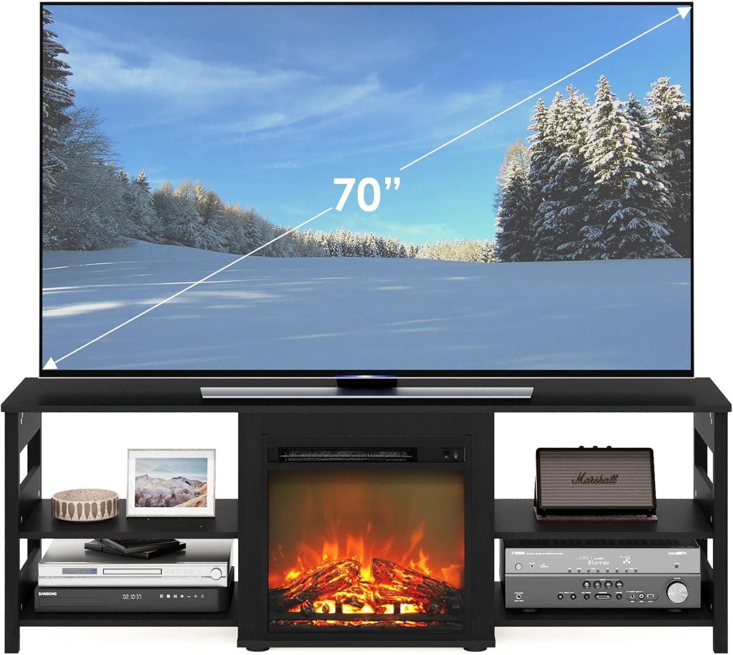 Furinno Classic Fireplace TV Stand Entertainment Console Media Center W/18" Electric Fireplace for TVs up to 70",Americano