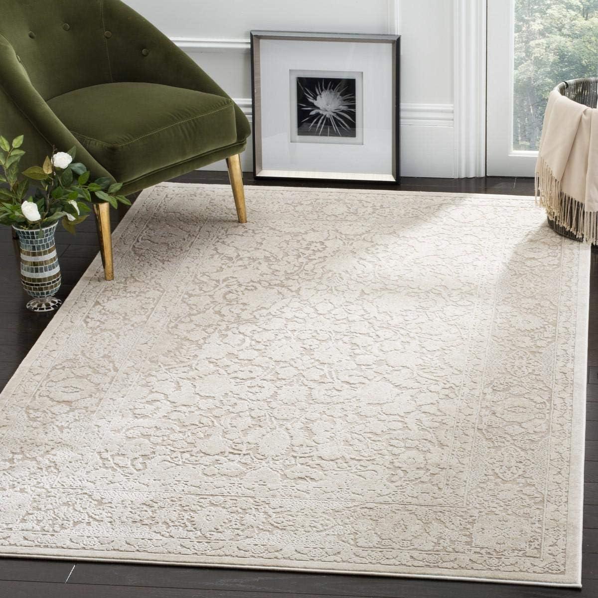 Elegant Beige Floral Square Synthetic Area Rug 6'7"