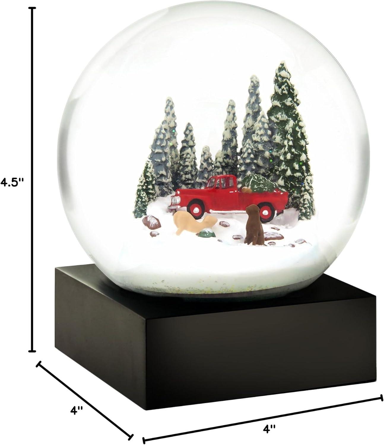 Handcrafted Glass Snow Globe with Red Truck and Dogs