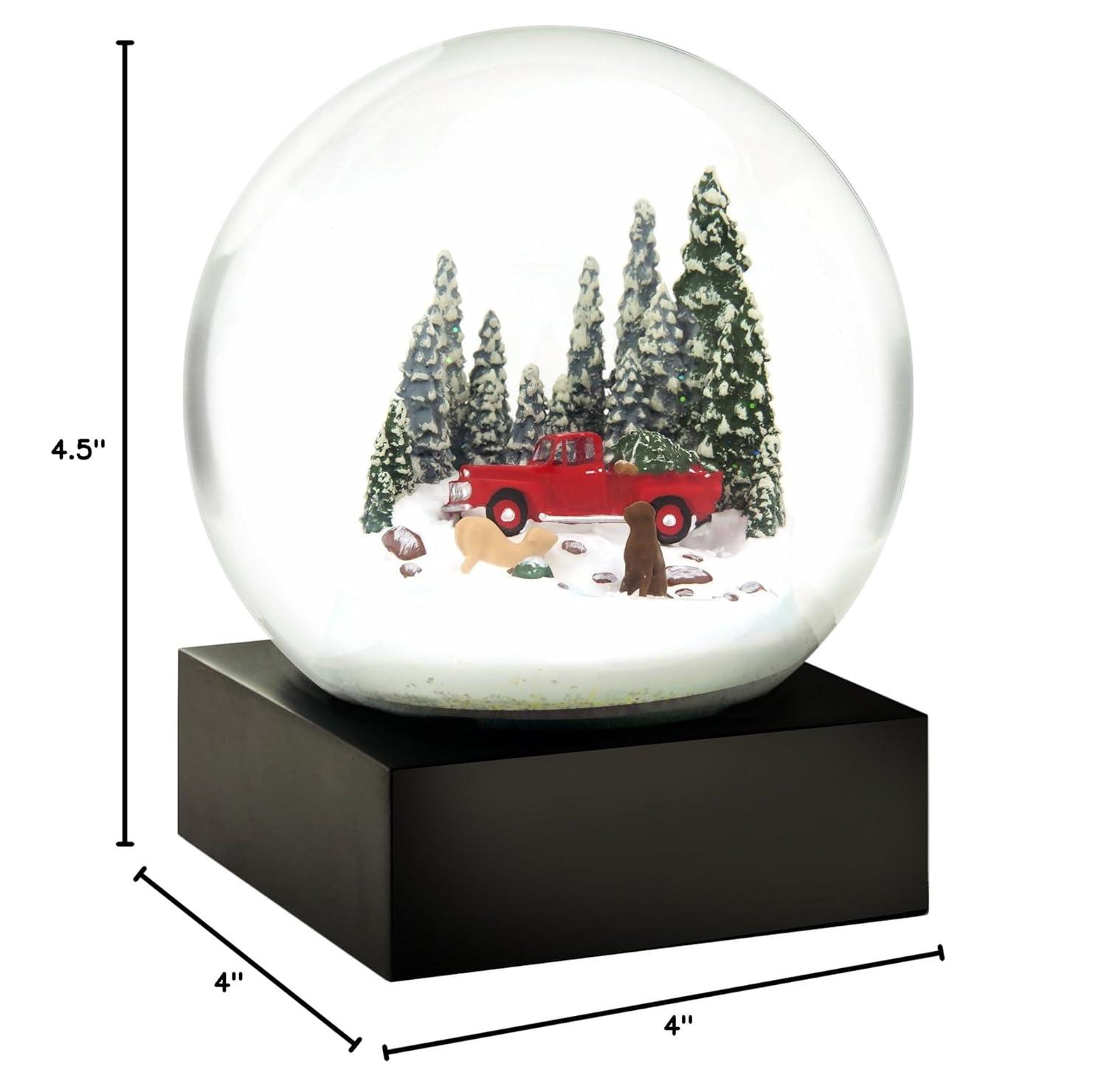 Handcrafted Glass Snow Globe with Red Truck and Dogs