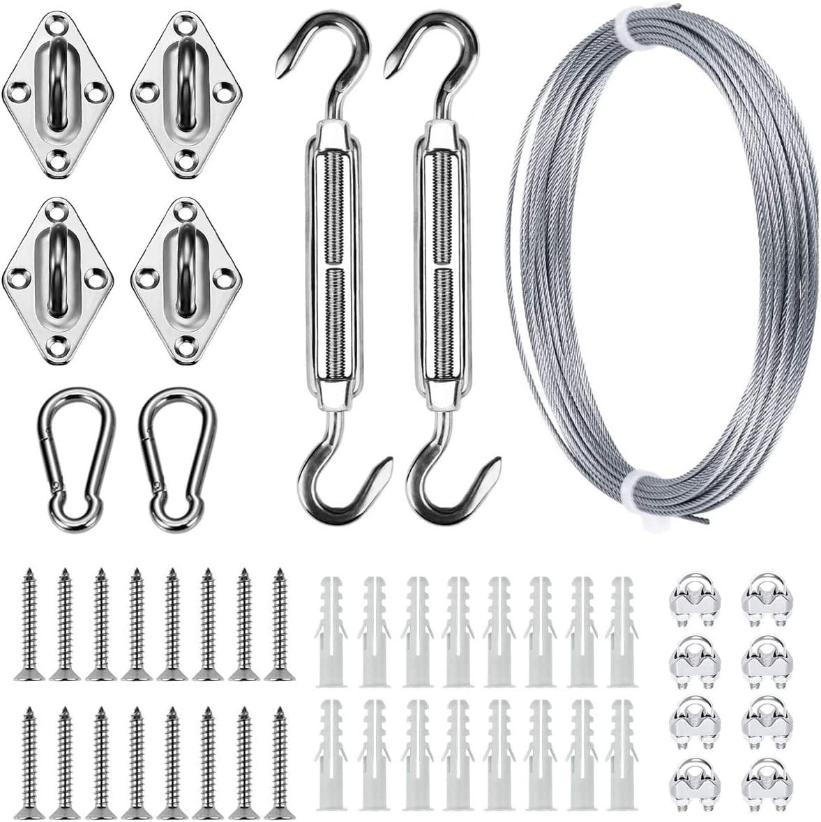 Sun Shade Hardware Kit for Rectangle and Square Sun Shade Sails Installation,5 inch Anti-Rust Sail Shade Hardware Kit with 30 ft 1/8 OD Heavy Duty Cable Wire Ropes