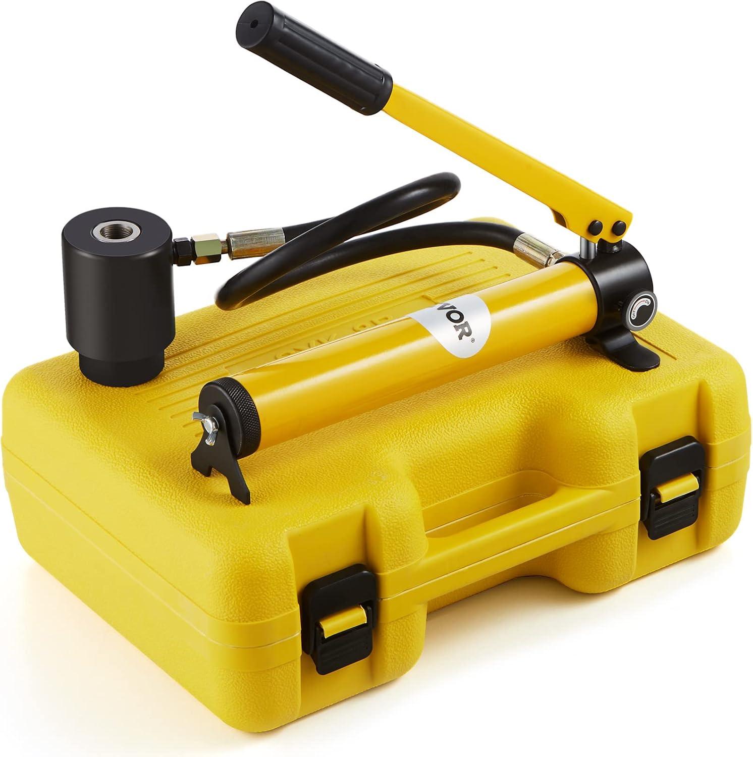 VEVOR Hydraulic Knockout Punch Kit, 10 Ton 1/2" to 2" Conduit Hole Cutter Set, KO Tool Kits with Puncher 6 Piece, Metal Sheet Driver Tools, Yellow