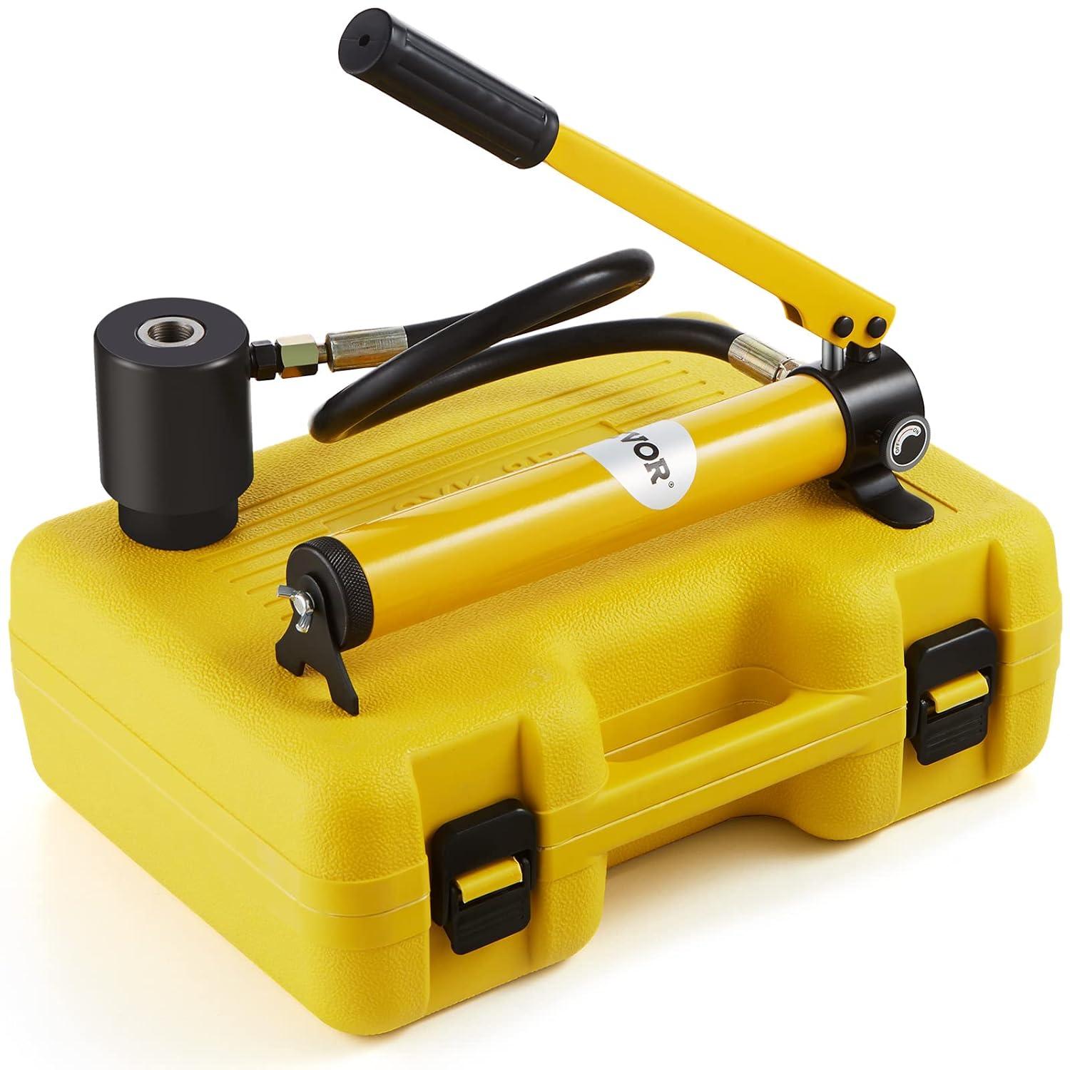 VEVOR Hydraulic Knockout Punch Kit, 10 Ton 1/2" to 2" Conduit Hole Cutter Set, KO Tool Kits with Puncher 6 Piece, Metal Sheet Driver Tools, Yellow