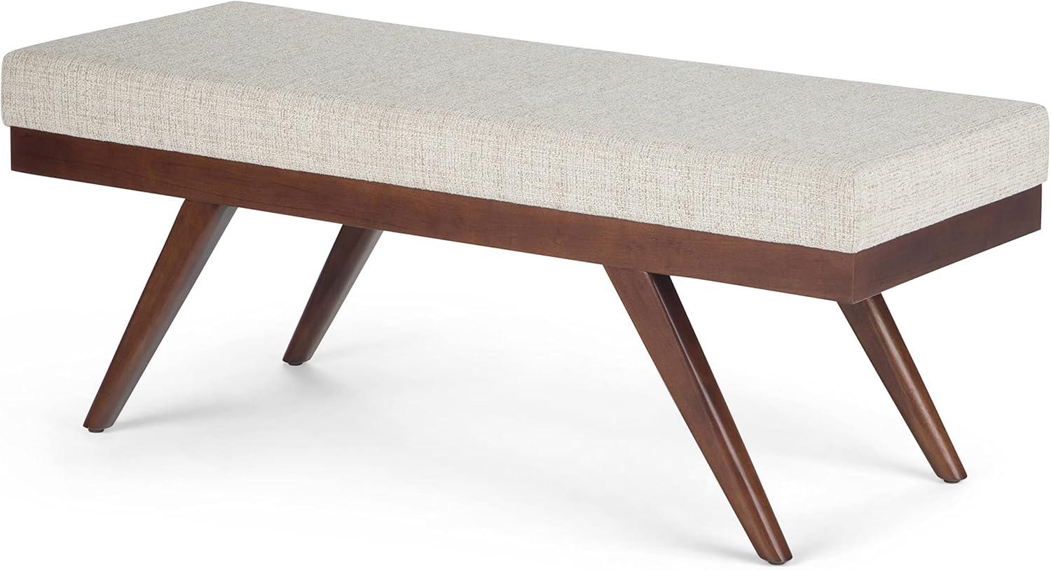 Simpli Home Chanelle Solid Hardwood Mid Century Ottoman Bench In Platinum