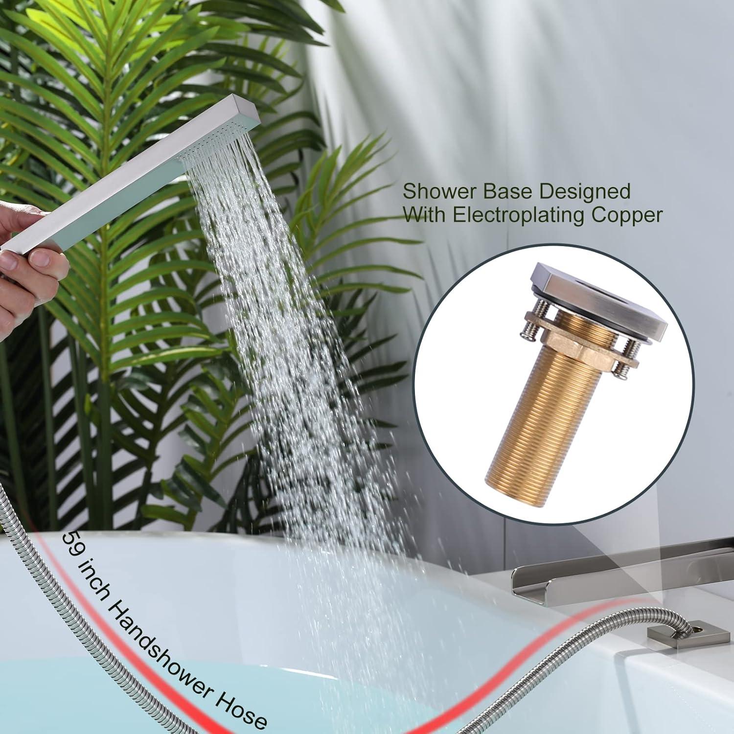 Brushed Nickel Waterfall Roman Tub Faucet with Hand Shower