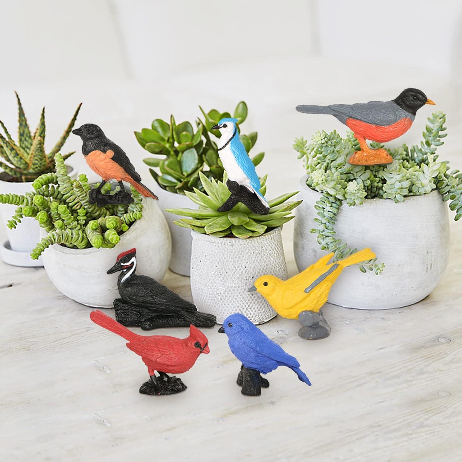 7pcs Mini Bird Figurines - Miniature Birds Animal Figure Oriole Robin Cardinal Cake Topper & Decoration for Kids Birthday & Baby Shower Party Supplies