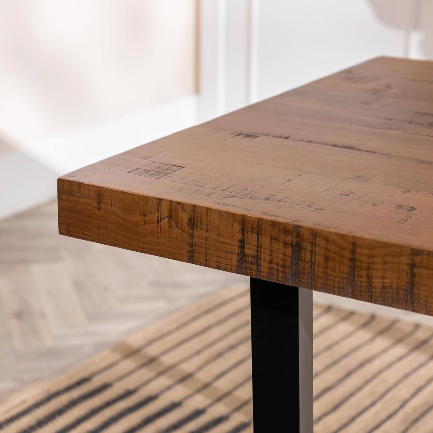 Rustic Oak 72" Solid Wood Dining Table with Black Base