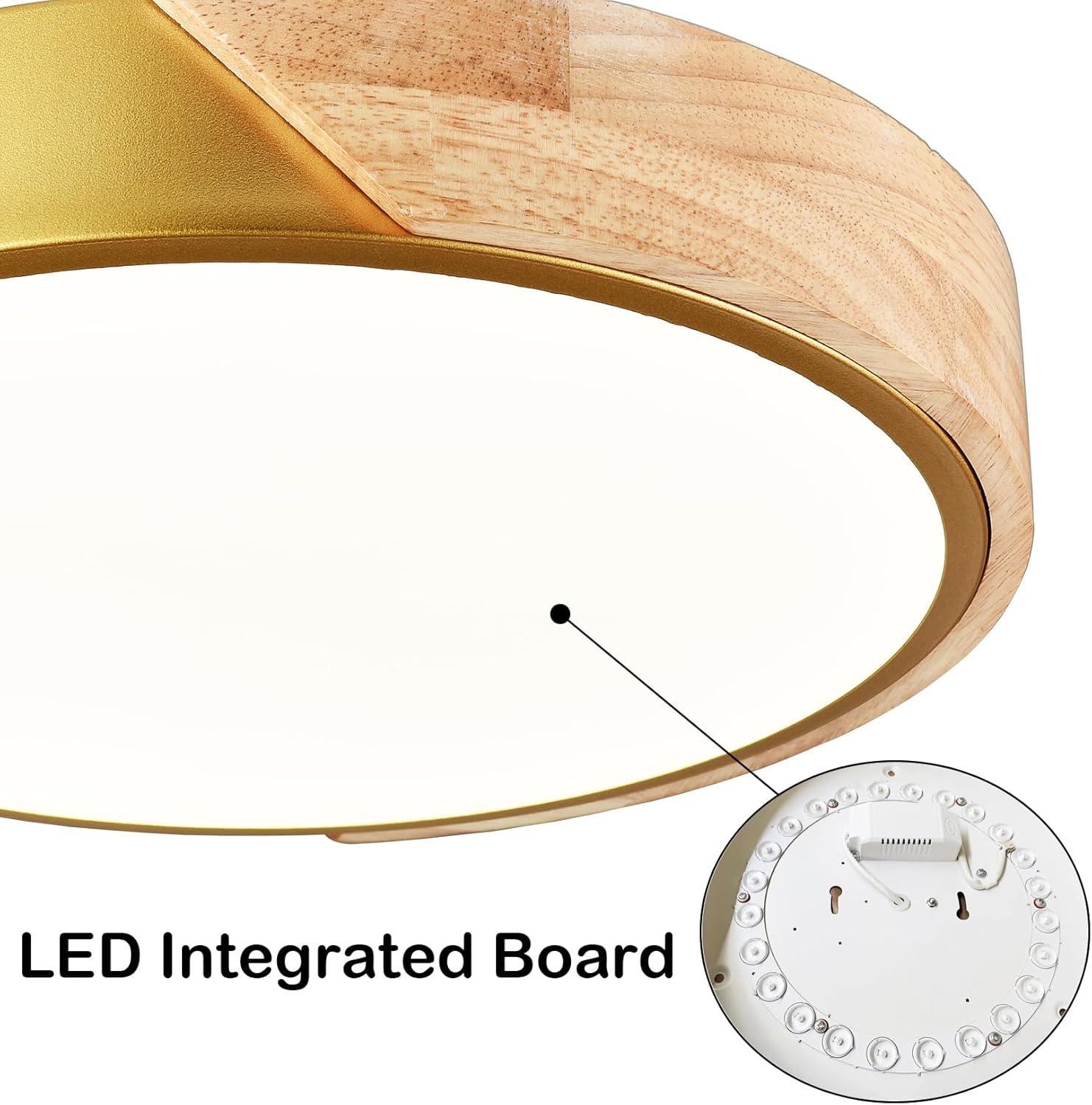 Claxy 12" Gold and Wood LED Flush Mount Ceiling Light 2 Pack