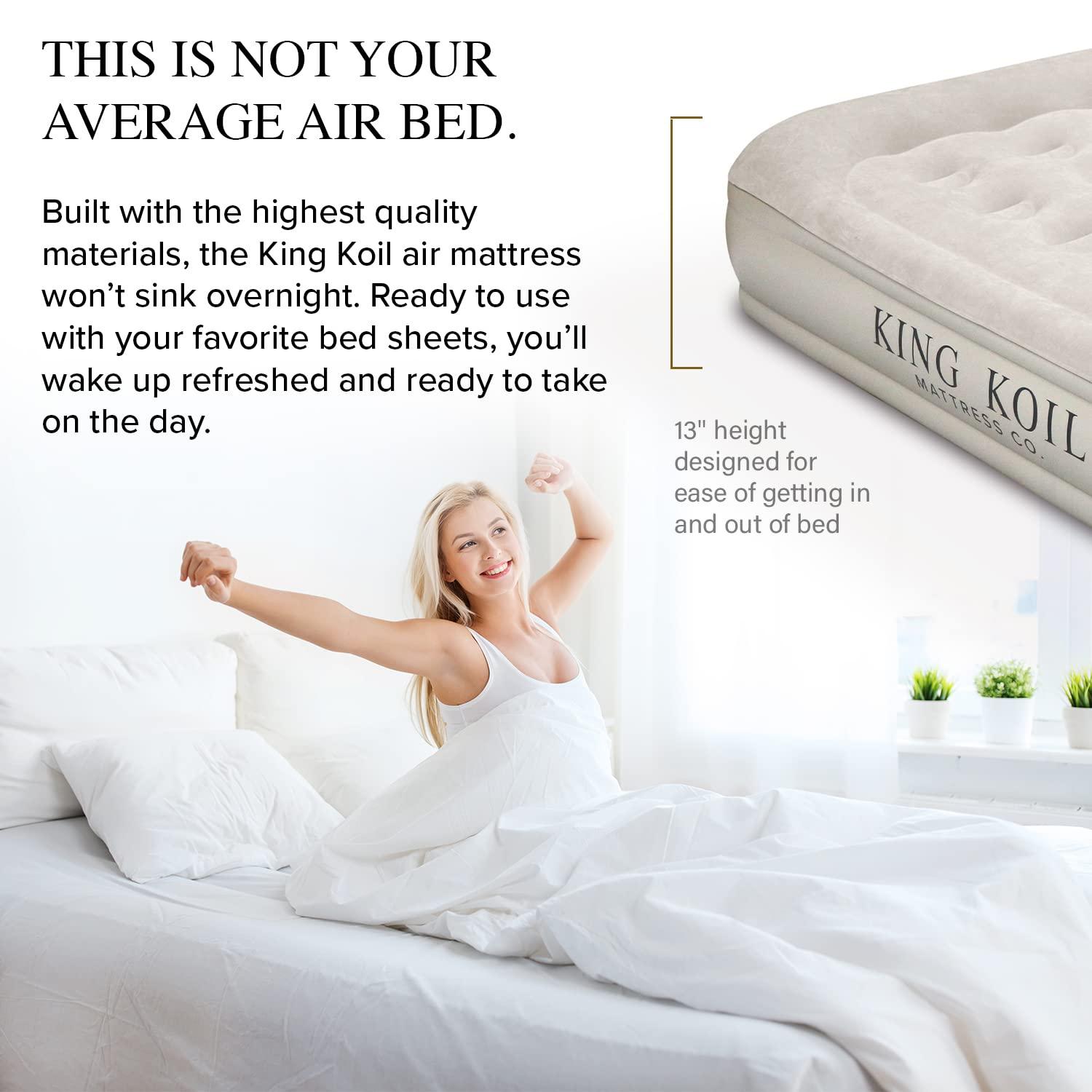 King Koil Luxury Twin Air Mattress with Built-in High-Speed Pump for Home, Guests & Camping - 13" Twin Size Premium, Double High Inflatable Blow Up Mattress Waterproof