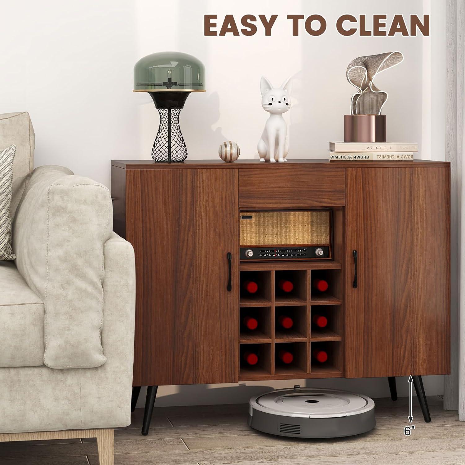 Mid-century Modern Buffet Sideboard Server Cabinet with 9-Bottle Wine Rack