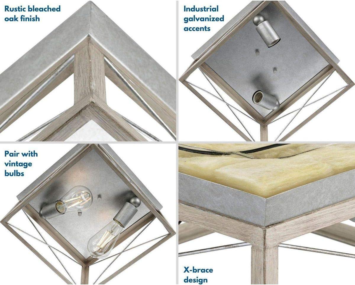 Progress Lighting Briarwood 2-Light Flush Mount, Galvanized Steel, Faux-Painted Wood Enclosure