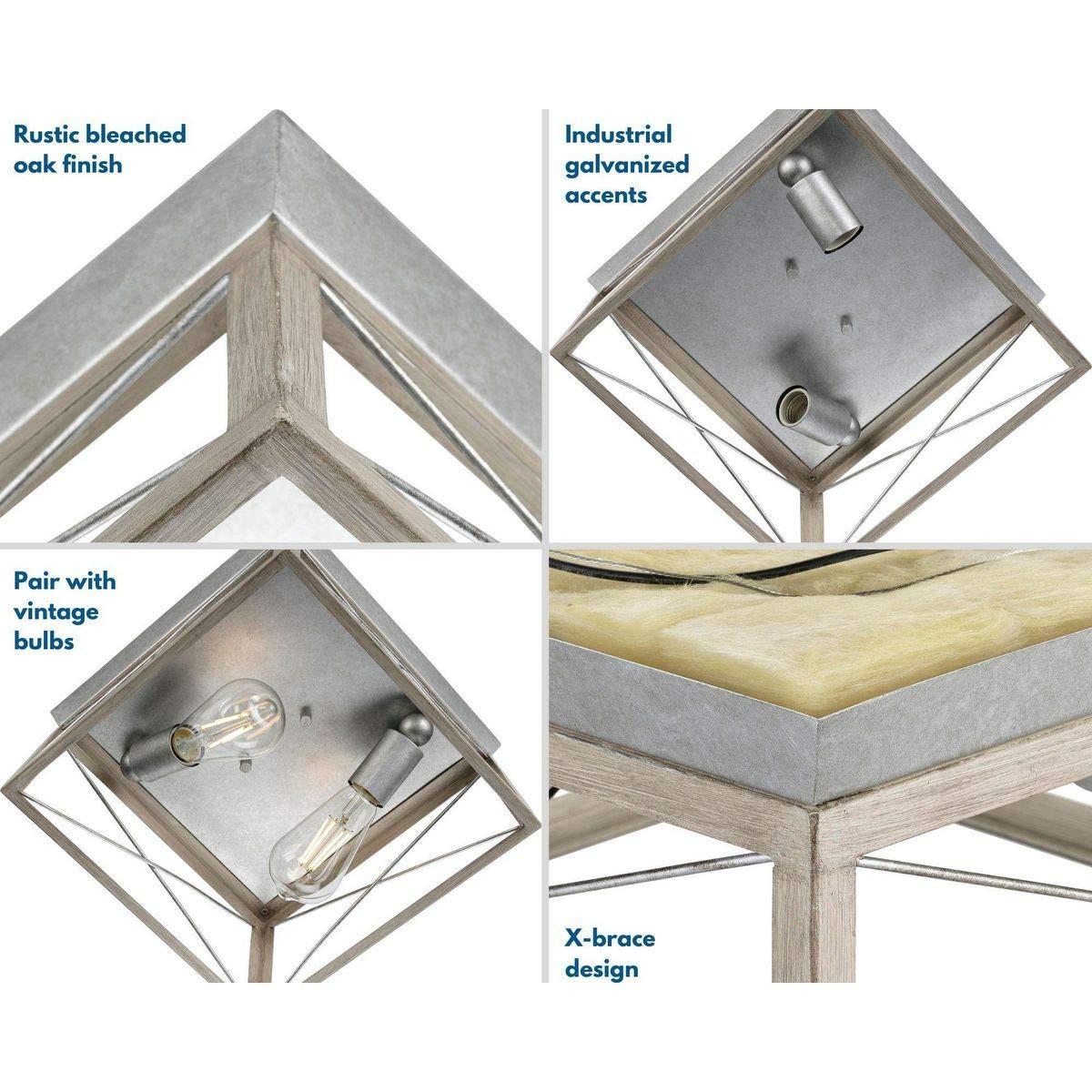 Progress Lighting Briarwood 2-Light Flush Mount, Galvanized Steel, Faux-Painted Wood Enclosure