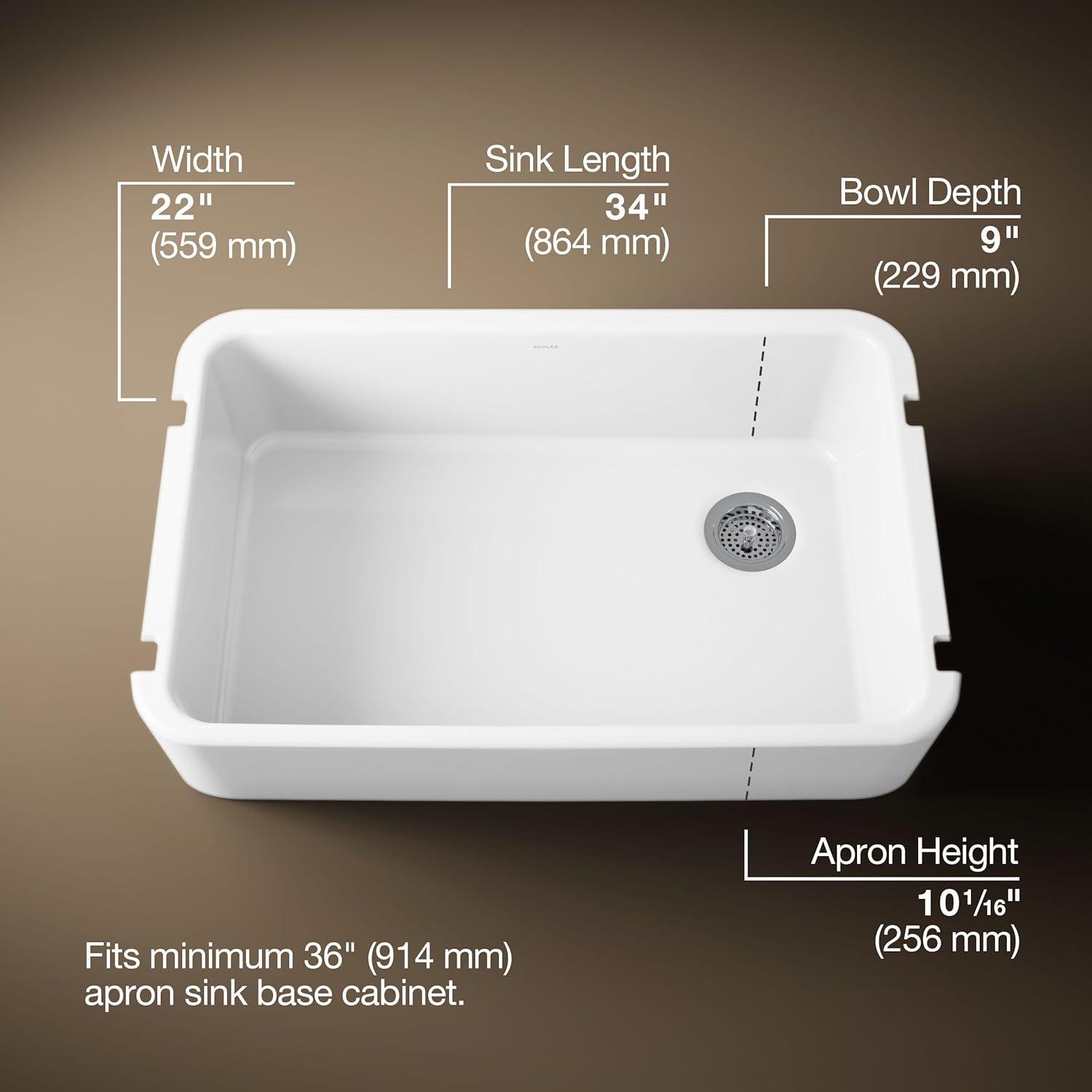 Ironridge 34" Undermount Single-Bowl Farmhouse Cast Iron Kitchen Sink with Apron Front