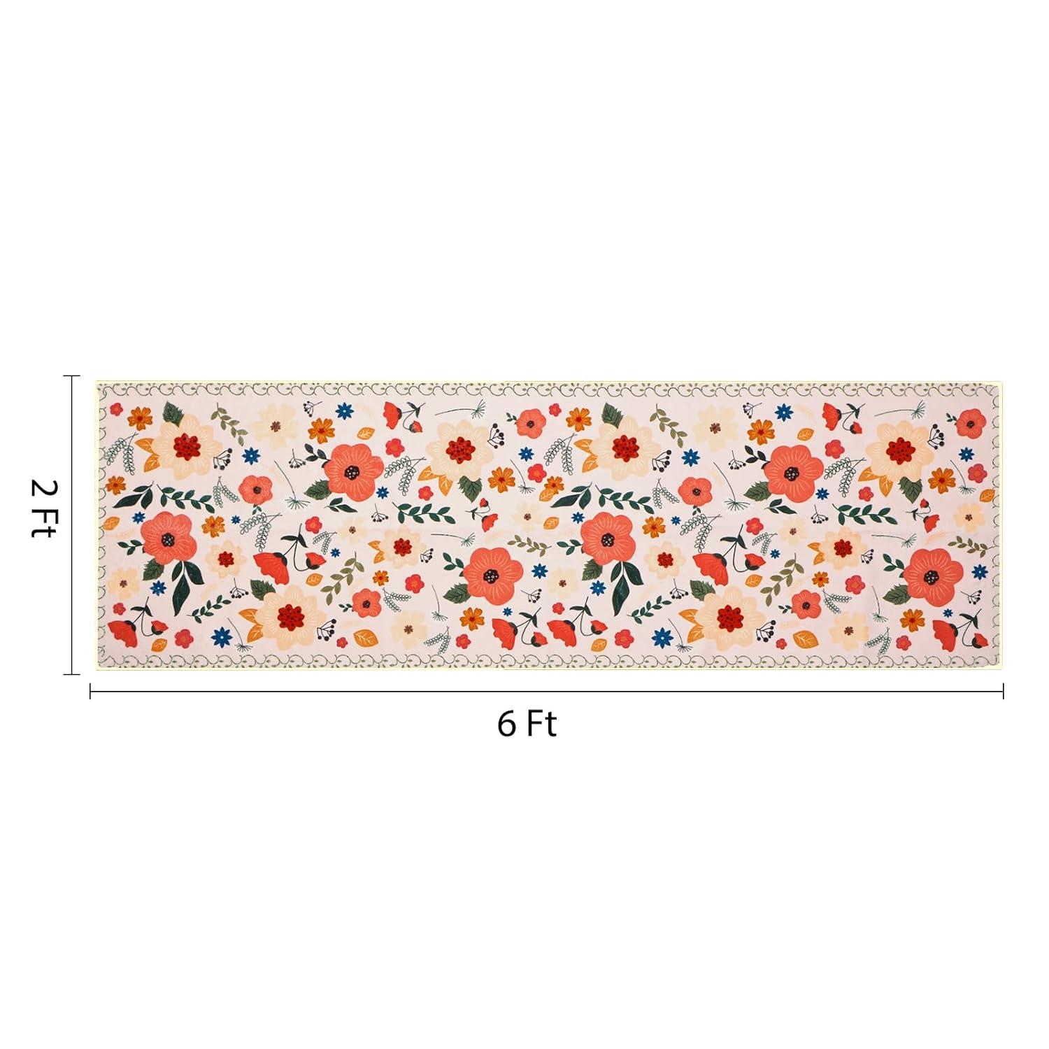 Elegant Floral Rug Hallway Runner Rug- 2 x 6 ft,Non Slip Washable Runner Rugs with Rubber Backing Soft Flowers Carpet Runner for Bedroom Kitchen Dining Room Laundry-Cream