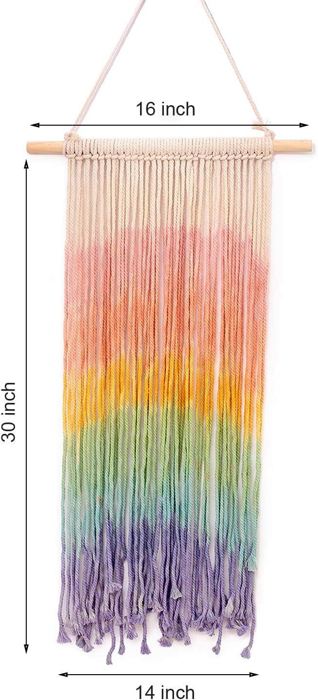 Simpkeely Macrame Wall Hanging, Rainbow Colorful Handmade Woven Cotton Wall Art Boho Bohemian Home Décor for Bedroom, Dorm Room, Living Room, Apartment, 16” W x 30” L