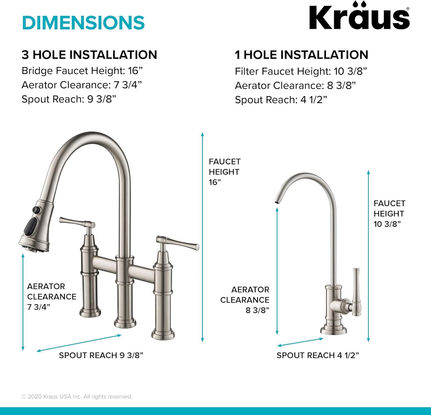 Kraus Allyn Transitional Bridge Kitchen Faucet and Water Filter Faucet Combo