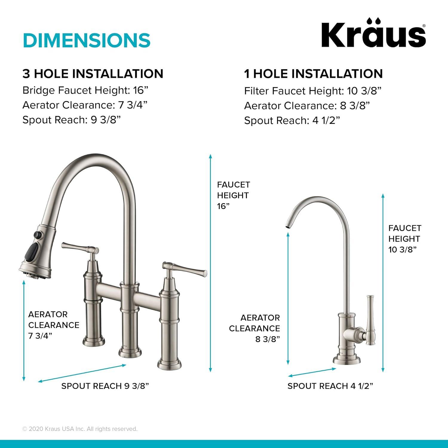 Kraus Allyn Transitional Bridge Kitchen Faucet and Water Filter Faucet Combo