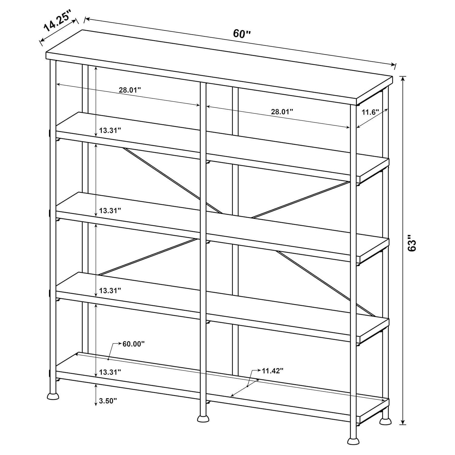63" Analiese Double Bookcase with 4 Fixed Shelves, Industrial Design - Coaster