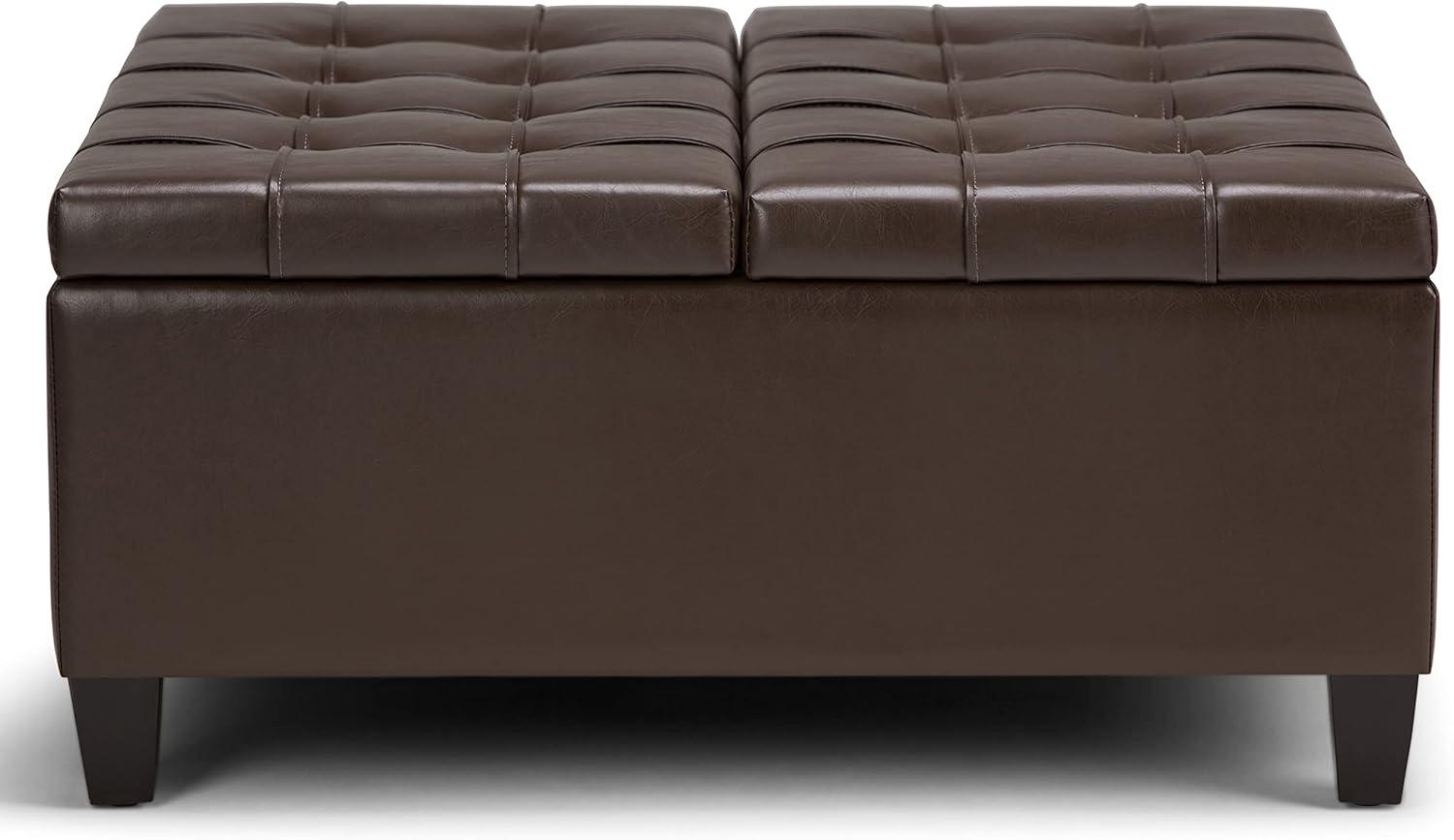 Chocolate Brown Tufted Faux Leather Cocktail Ottoman with Storage