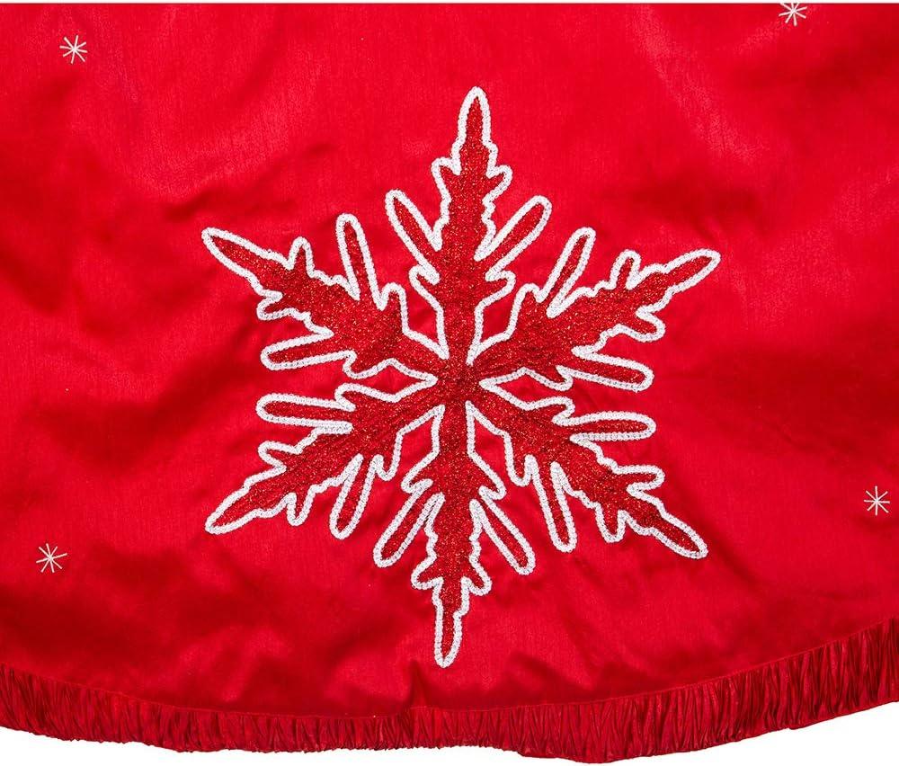 Kurt Adler 60-Inch Red Snowflake Embroidered and Pleated Tree skirt