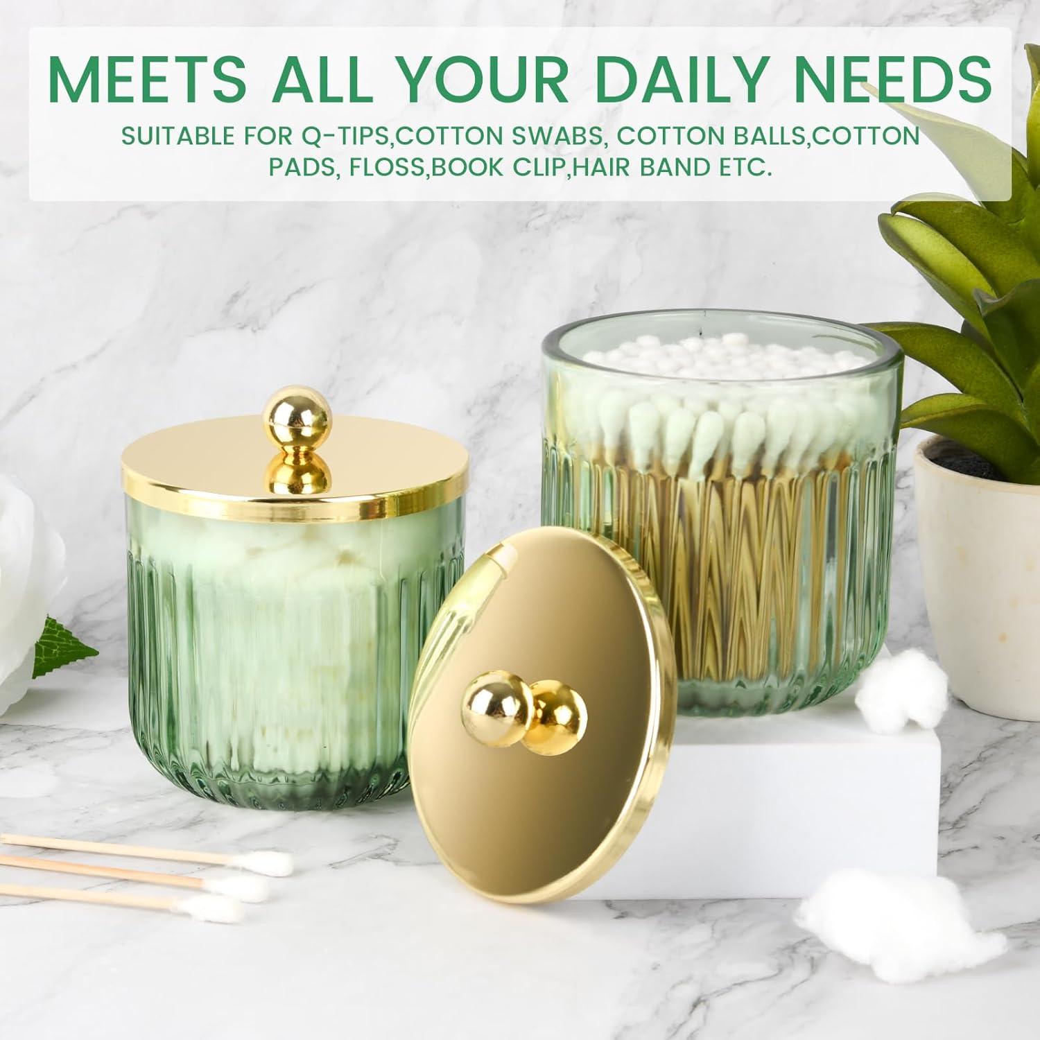 Green Glass Bathroom Accessories Set with Gold Accents, 4 Pieces