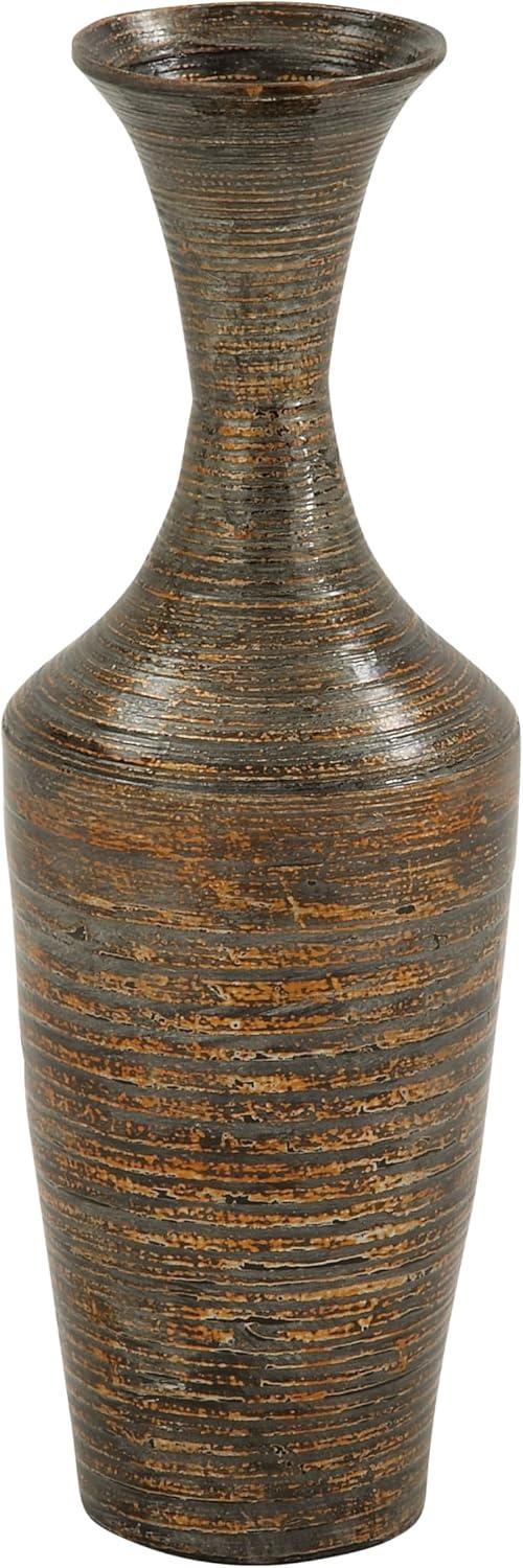 23" Dark Brown Bamboo Wood Decorative Table Vase with Lacquer Finish