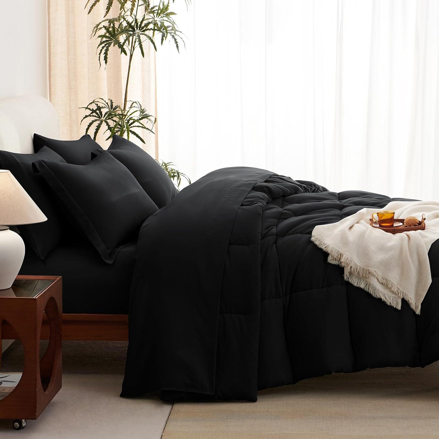 Black Microfiber Queen Down Alternative Bed in a Bag Set