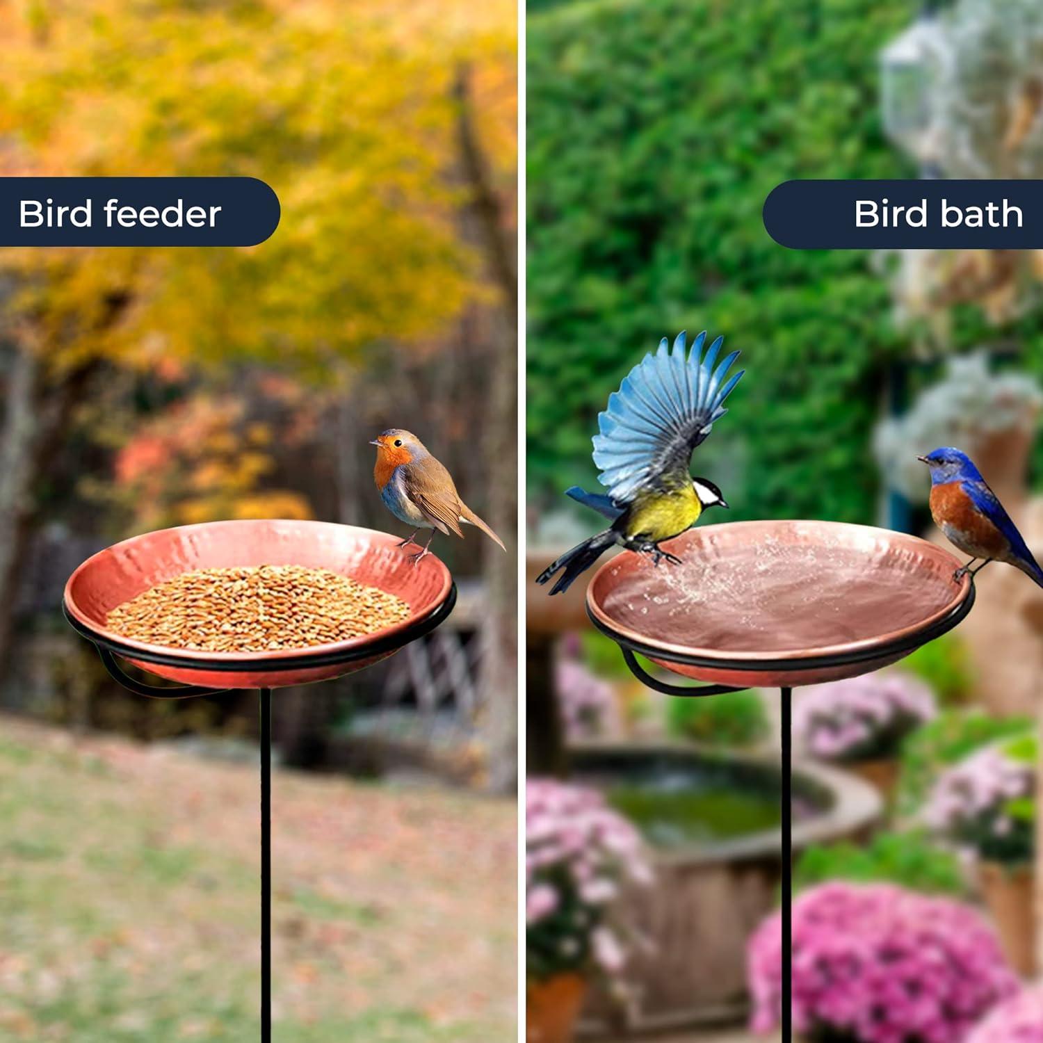 Pure Copper Hand Hammered Bird Bath Feeder Bowl Detachable Outdoor Decor for Garden Backyard Patio and Deck