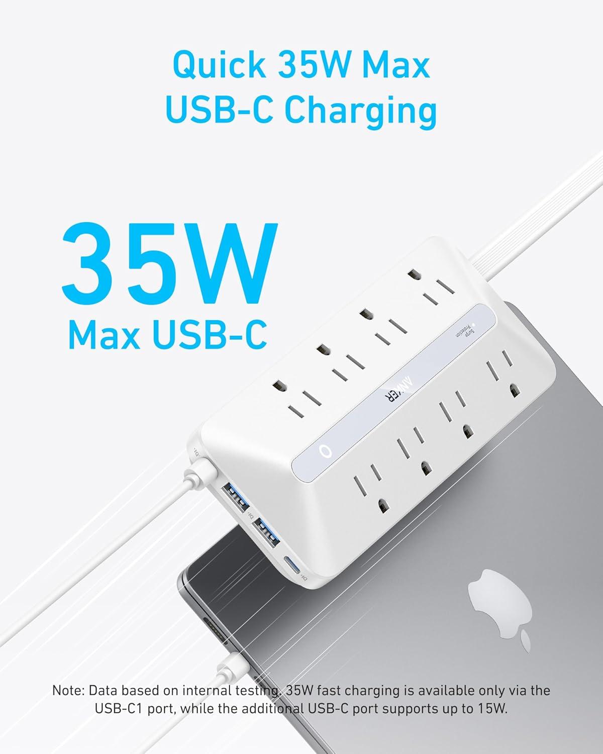 White 12-in-1 USB-C Power Strip with Surge Protection