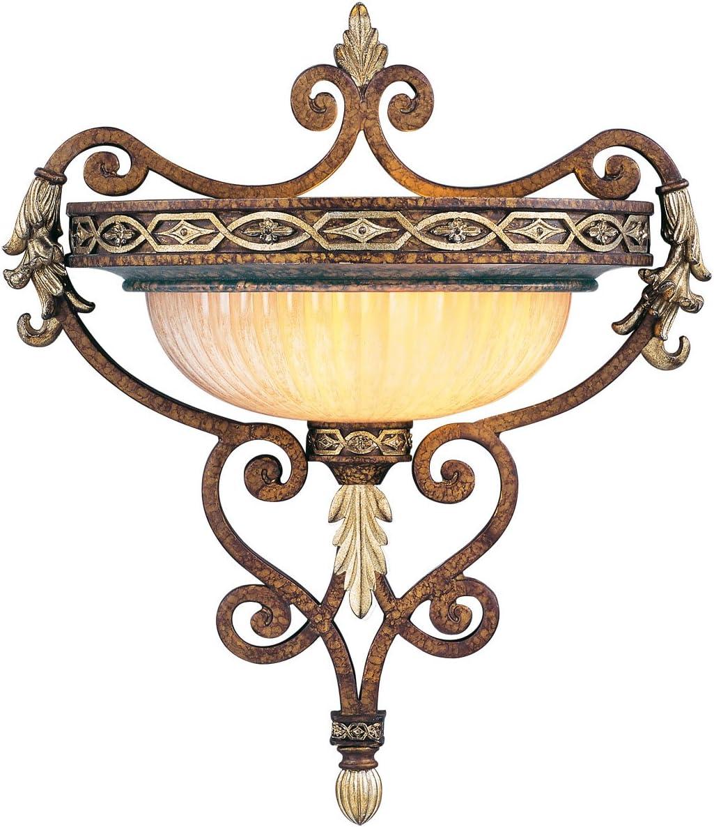 16" 1-Light Palacial Bronze Wall Sconce with Gilded Accents, Hand-Crafted Gold Dusted Art Glass