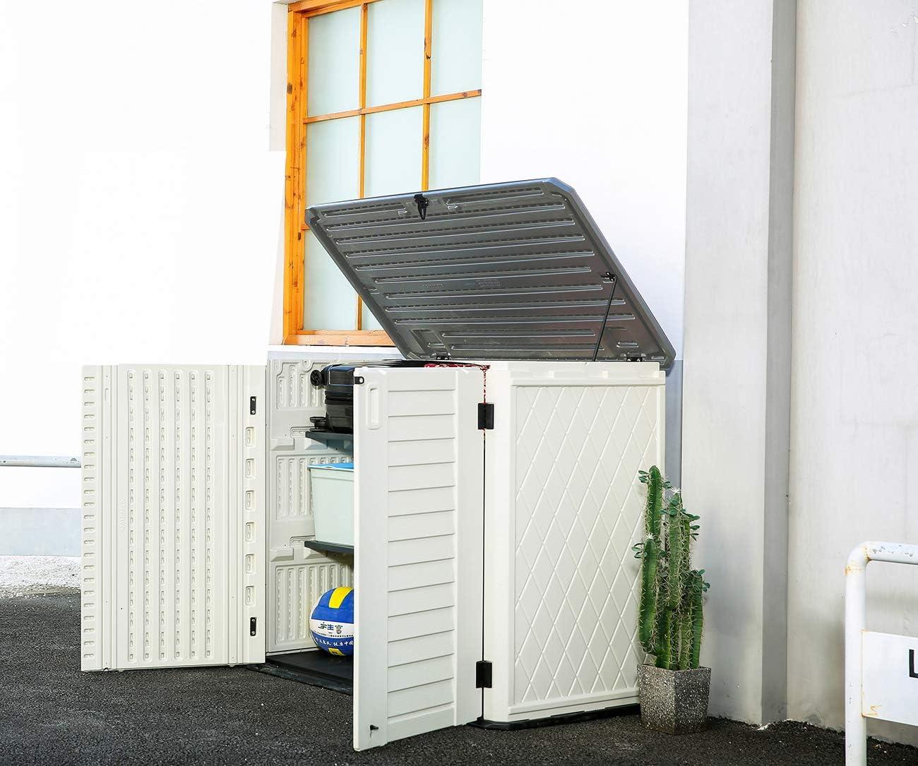 White HDPE Resin Outdoor Storage Shed with Shelving