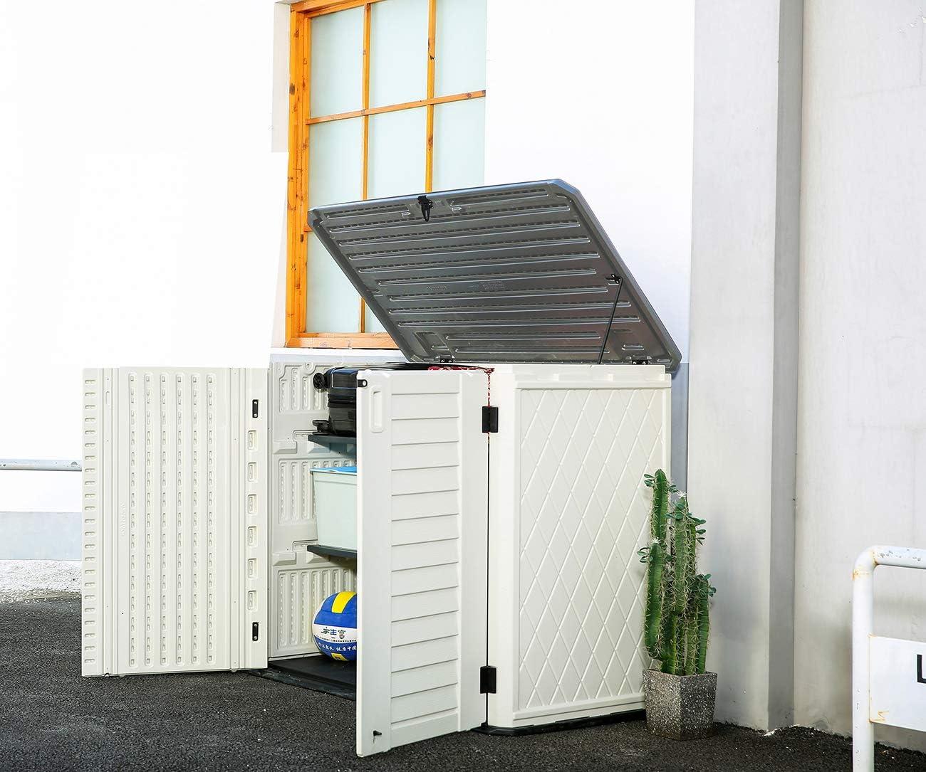 ADDOK 34 Cu.ft Outdoor Storage Shed, Horizontal Storage Unit Weather Resistance, Thick HDPE Resin Storage Cabinet for Backyards, Patio, Garden(White)