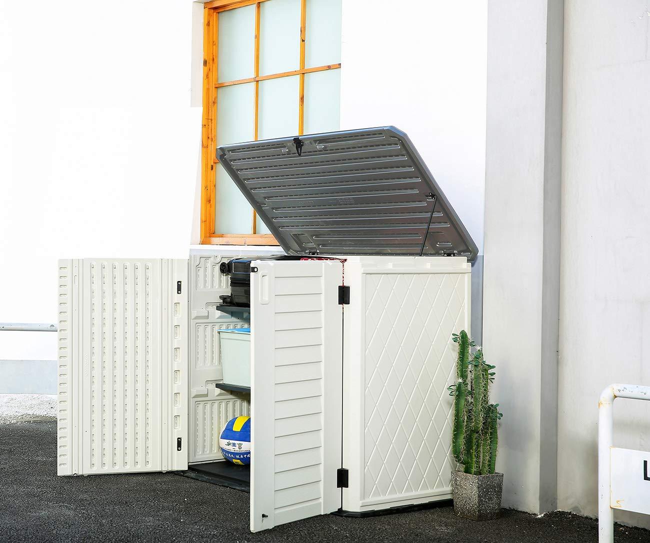 ADDOK 34 Cu.ft Outdoor Storage Shed, Horizontal Storage Unit Weather Resistance, Thick HDPE Resin Storage Cabinet for Backyards, Patio, Garden(White)