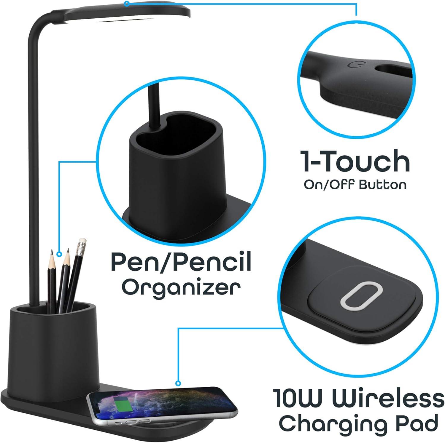 Aduro Lámpara de Escritorio LED U-Light con Cargador Inalámbrico y Organizador Negro