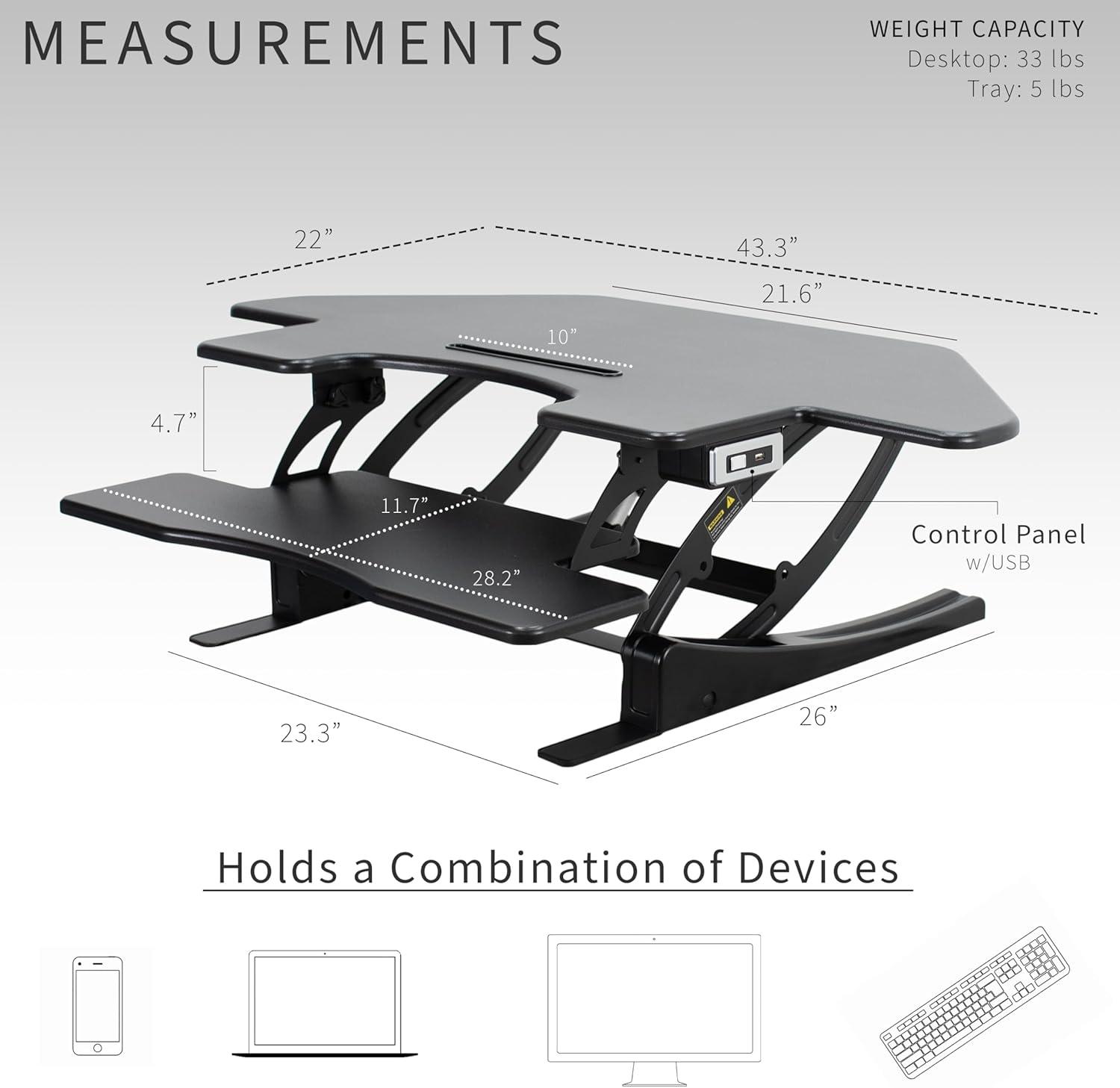 VIVO 43" Electric Corner Standing Desk Converter (DESK-V000VCE)