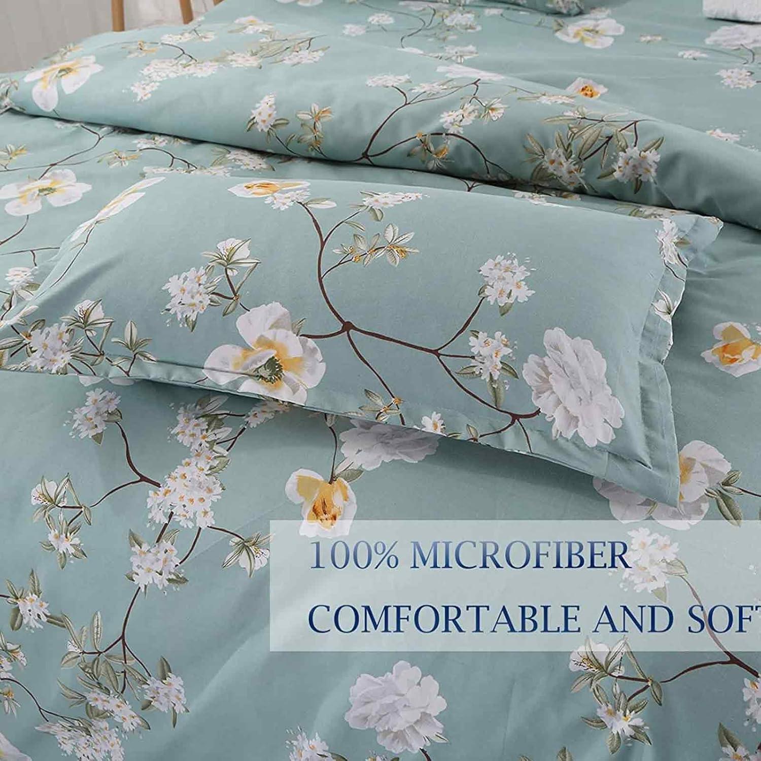Nanko Bedding Duvet Cover Set Queen, 3 Pieces – 800-Thread Floral Microfiber Down Comforter Quilt Cover Zipper & Tie for Women & Men’s Bedroom, Luxury Guestroom Decor -Teal