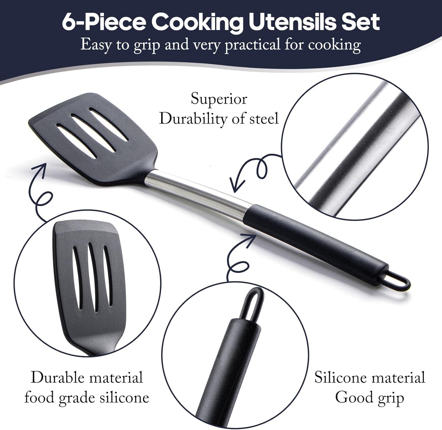 Culinary Couture Kitchen Utensils Set Cooking Essentials Silicone & Stainless Steel Set of 6 Turquoise