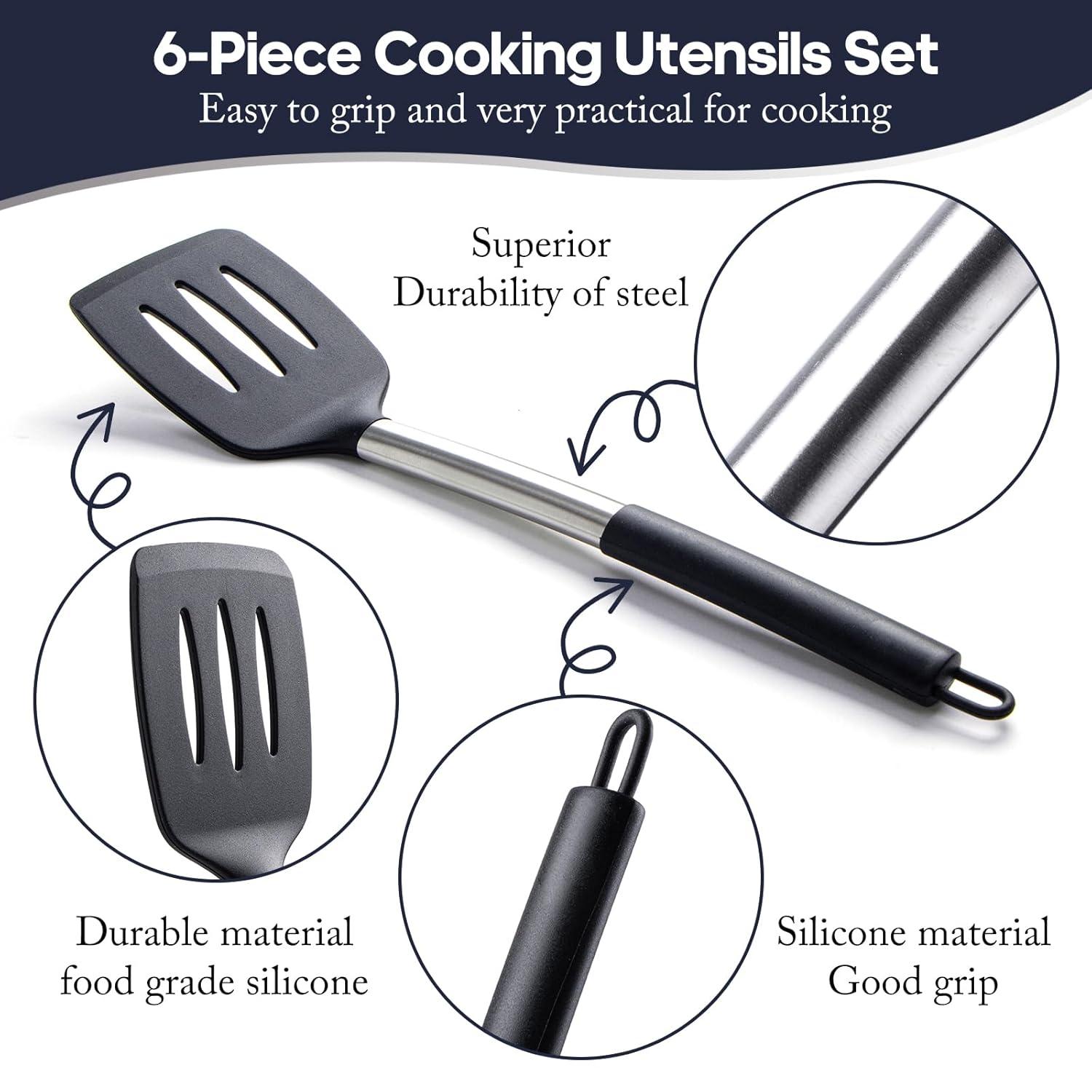 Culinary Couture Kitchen Utensils Set Cooking Essentials Silicone & Stainless Steel Set of 6 Turquoise