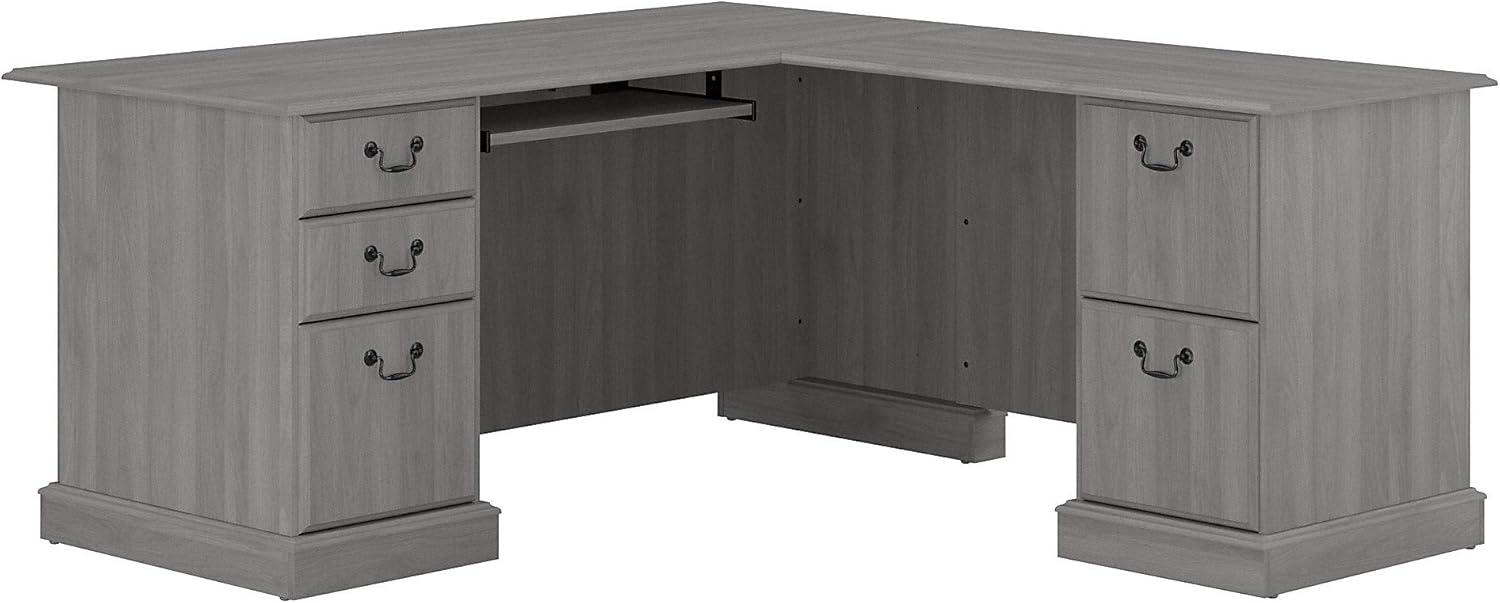 Modern Gray L-Shaped Wood Executive Desk with Drawers and Keyboard Tray