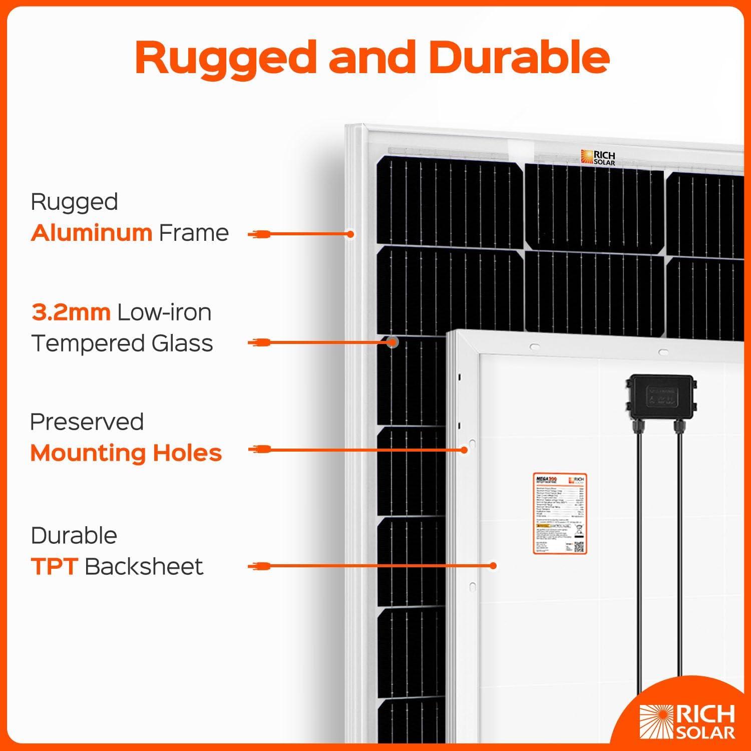 RICH SOLAR 250 Watt 12 Volt 16BB Cell Monocrystalline Solar Panel High Efficiency Solar Module for RV Trailer Camper Marine Off Grid