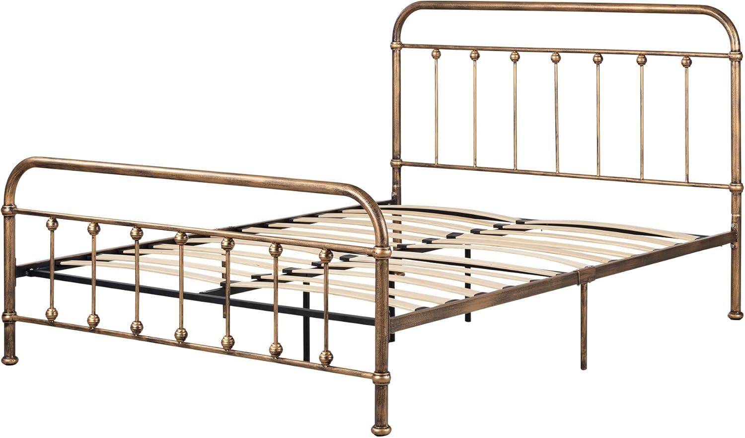 Prairie Queen Bronze Metal Platform Bed with Upholstered Headboard