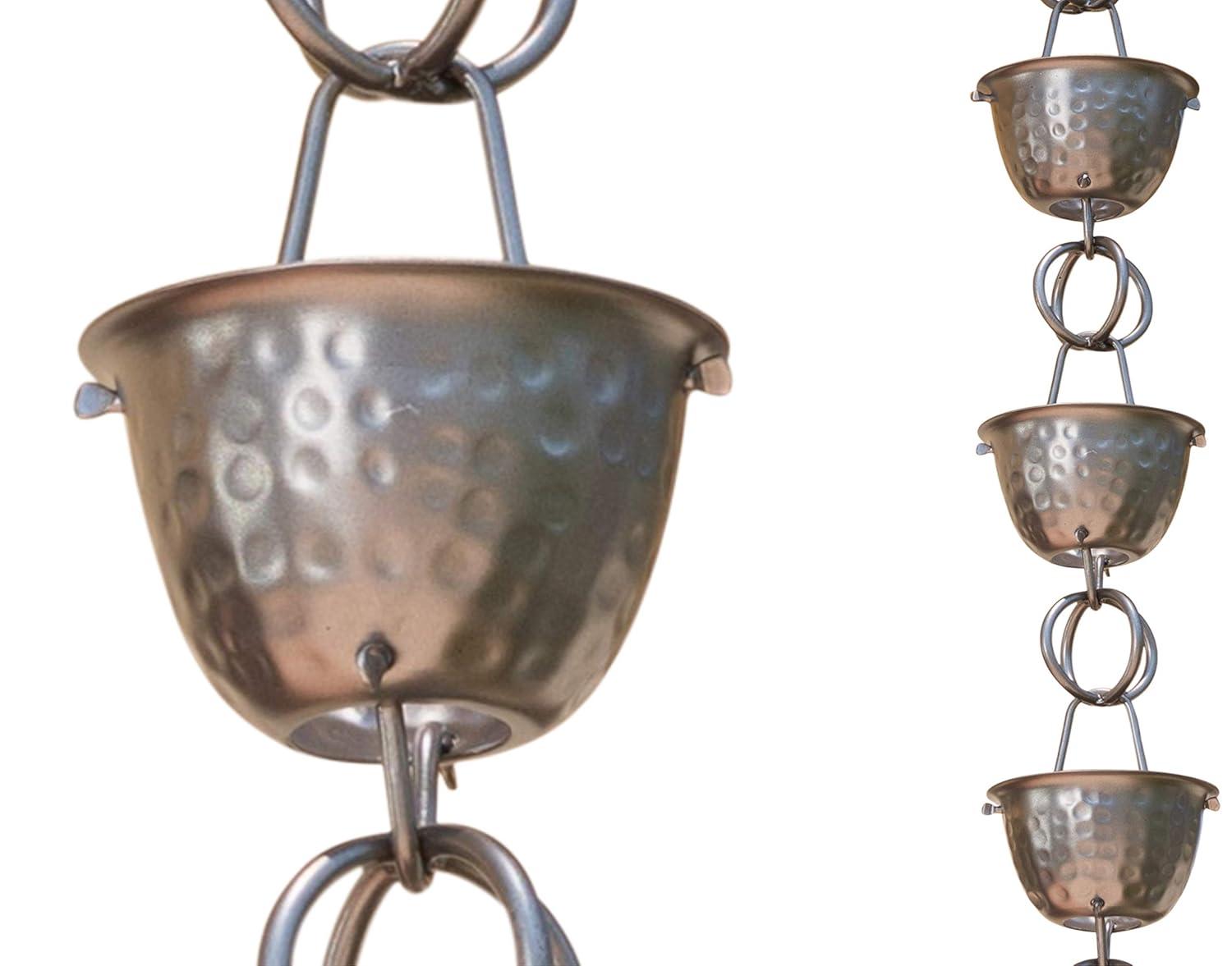 Monarch Rain Chains Aluminum Hammered Cup Rain Chain Replacement Downspout for Gutters