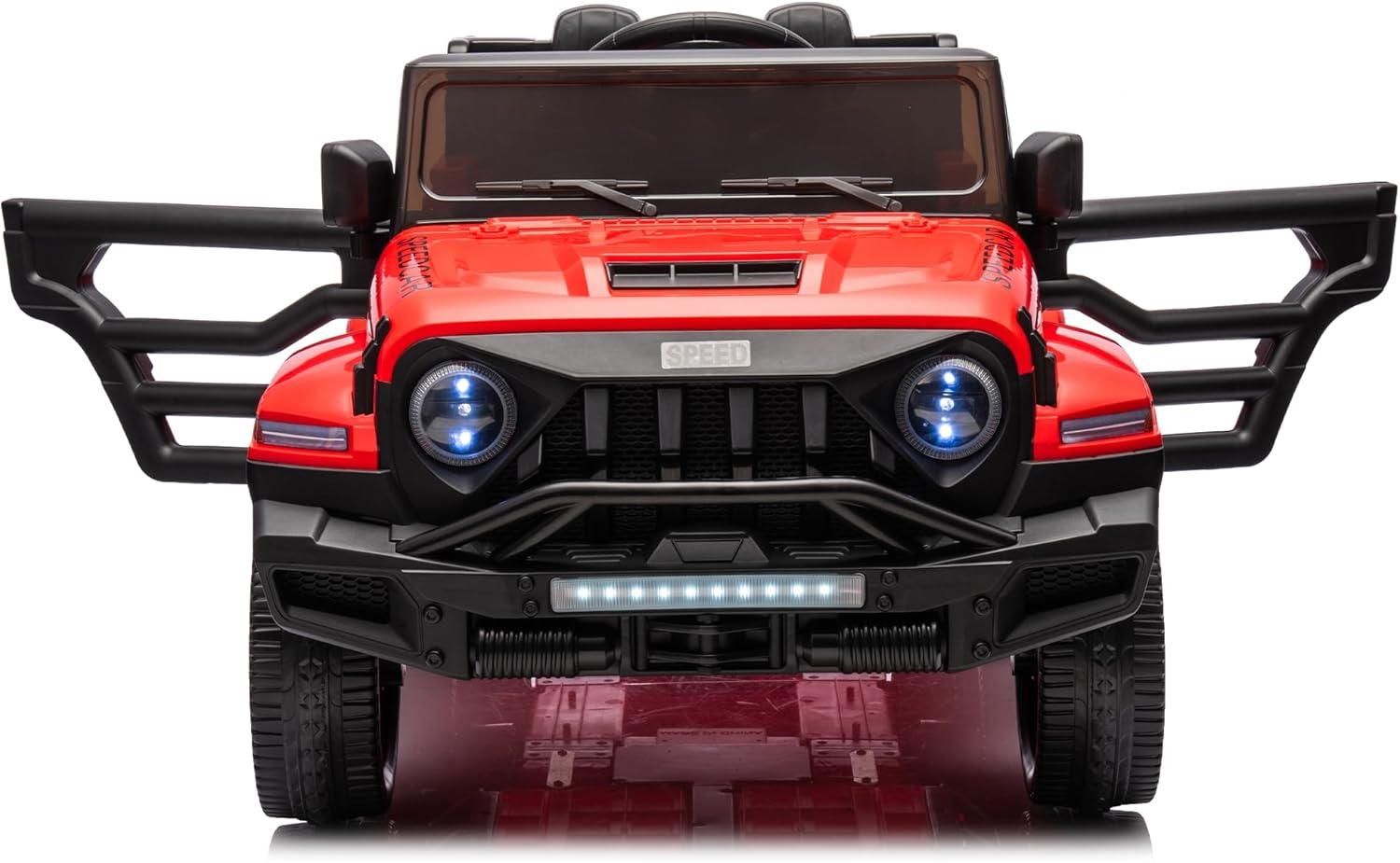 CIPACHO 24V Ride On Car for Kids, 4WD Battery Powered Electric Car with Remote Control, Music, Lights, Five-Point Safety Belt, Red