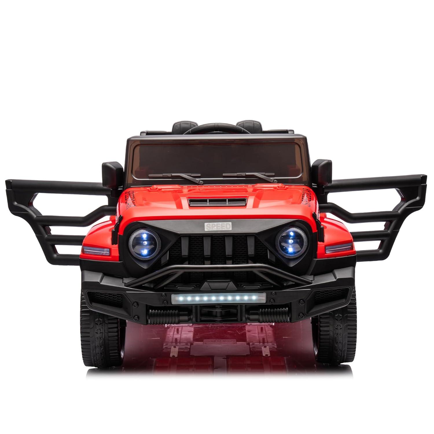 CIPACHO 24V Ride On Car for Kids, 4WD Battery Powered Electric Car with Remote Control, Music, Lights, Five-Point Safety Belt, Red