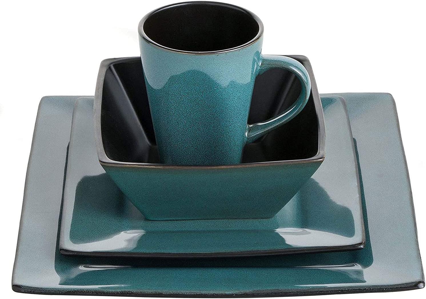 Blue Ceramic Square Dinnerware Set, Service for 4